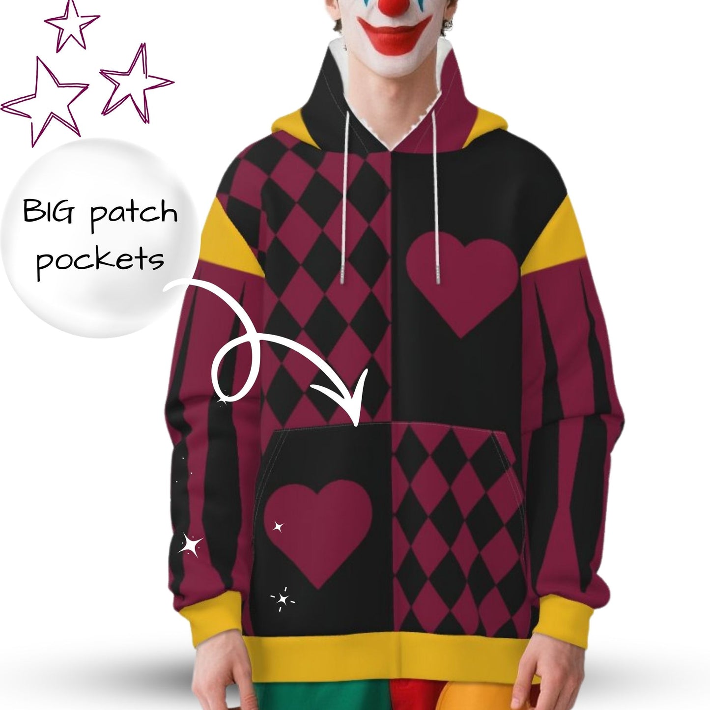 Pierrot Hearts Maroon Gold Fangtail Jester Hoodie
