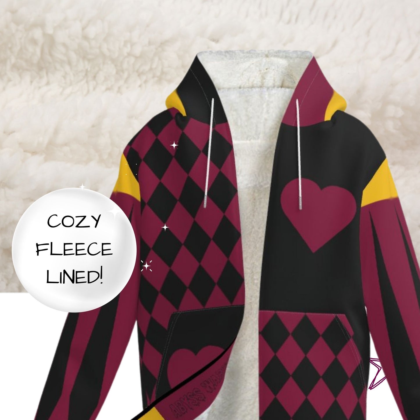 Pierrot Hearts Maroon Gold Fangtail Jester Hoodie