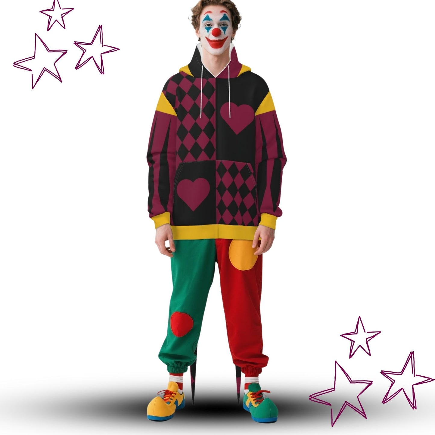 Pierrot Hearts Maroon Gold Fangtail Jester Hoodie