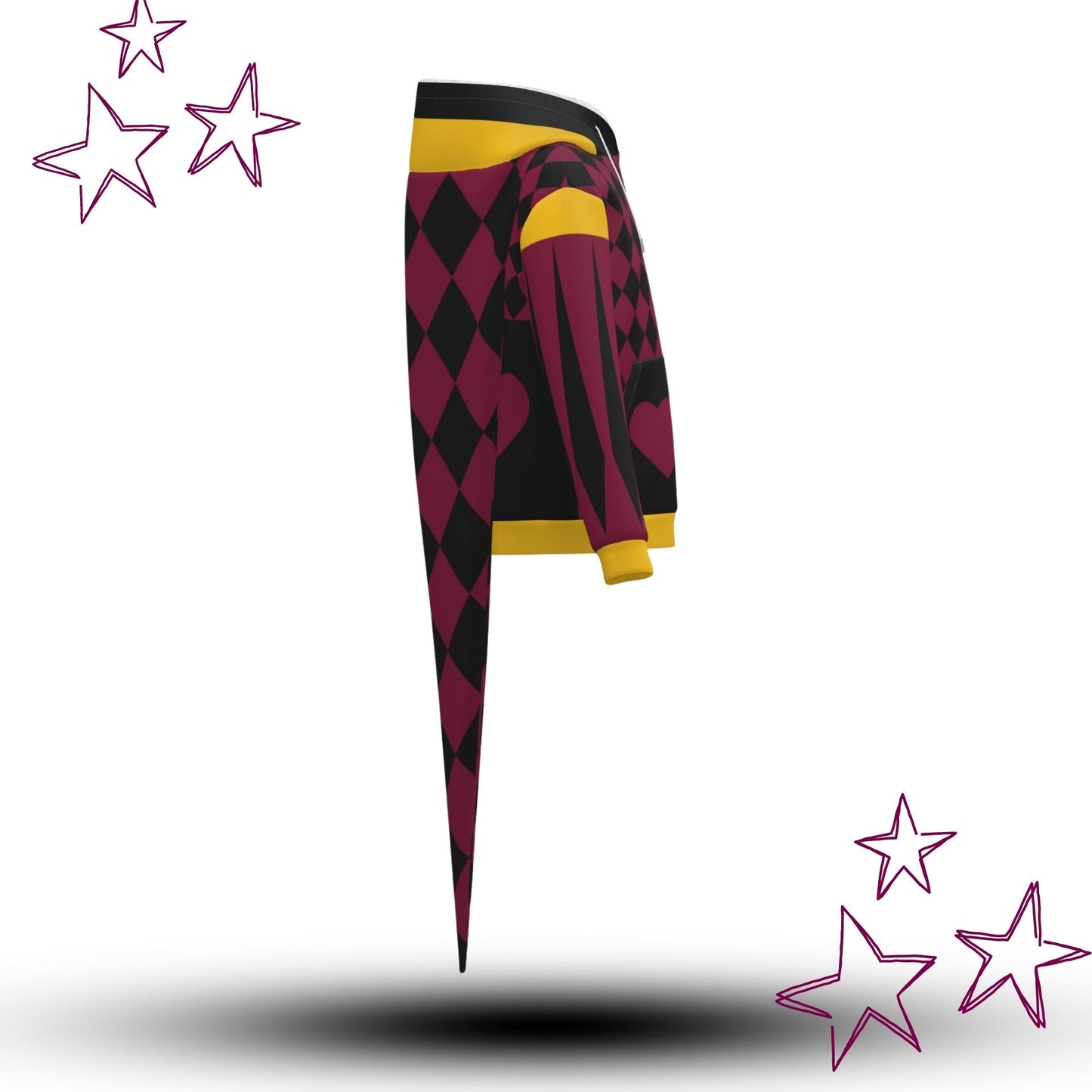 Pierrot Hearts Maroon Gold Fangtail Jester Hoodie