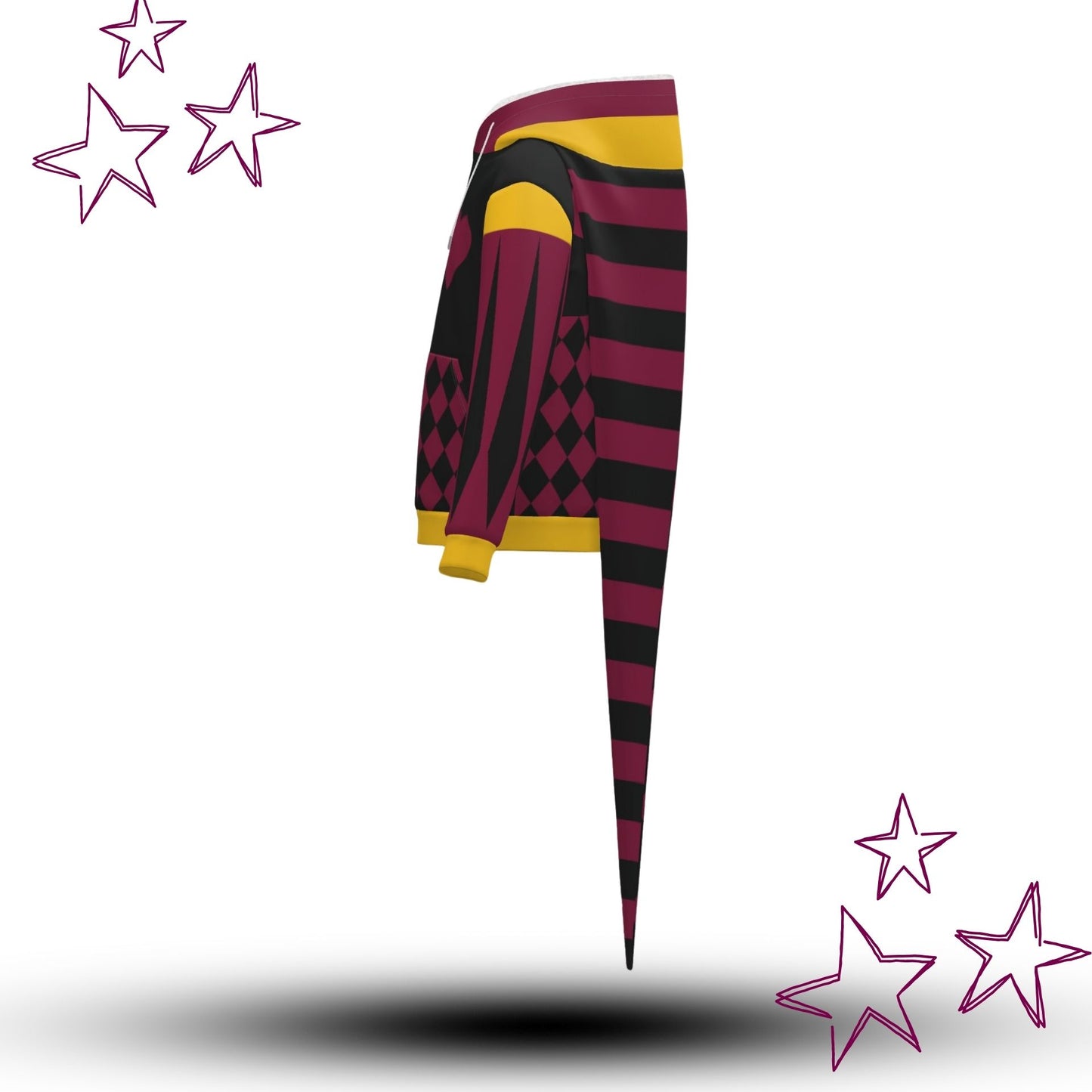 Pierrot Hearts Maroon Gold Fangtail Jester Hoodie