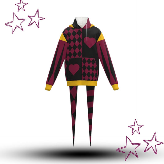Pierrot Hearts Maroon Gold Fangtail Jester Hoodie