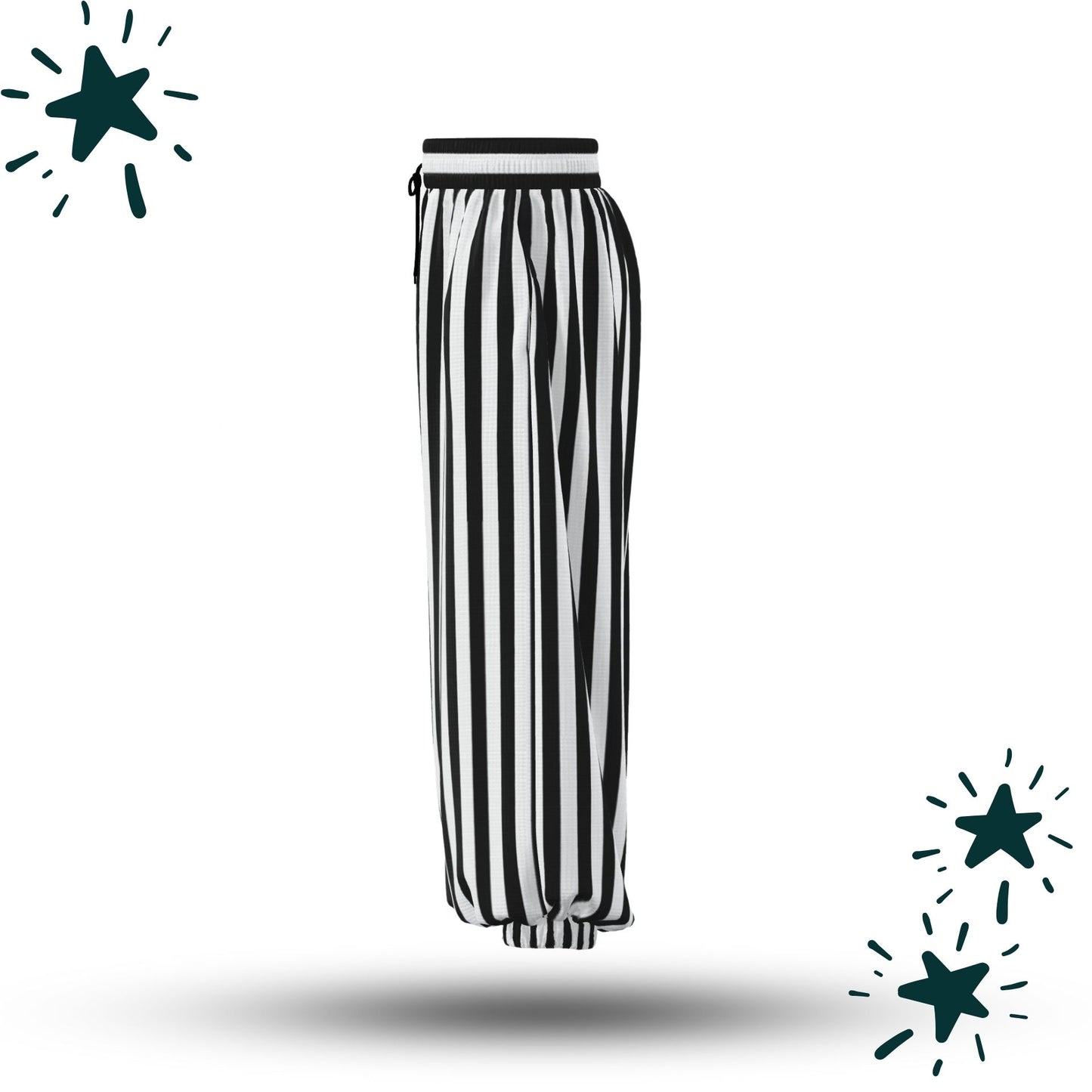 Pierrot Jester Split Stripe Clown Pants, Half Black Half Striped