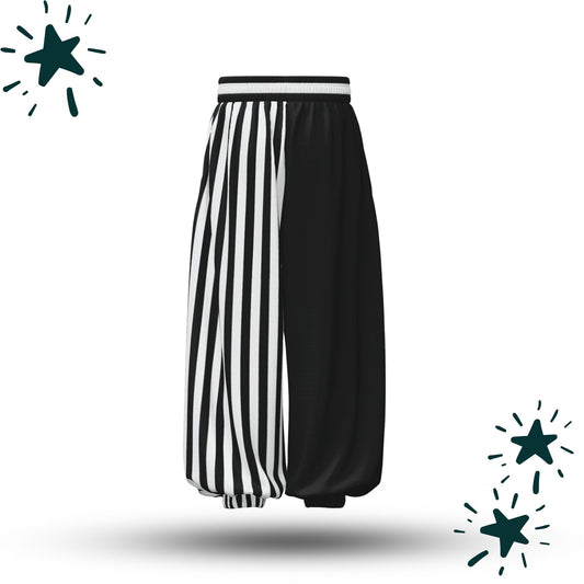 Pierrot Jester Split Stripe Clown Pants, Half Black Half Striped