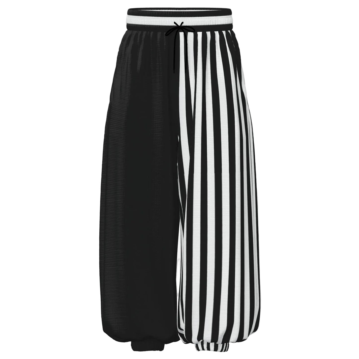 Pierrot Jester Split Stripe Clown Pants, Half Black Half Striped baggy clown pants