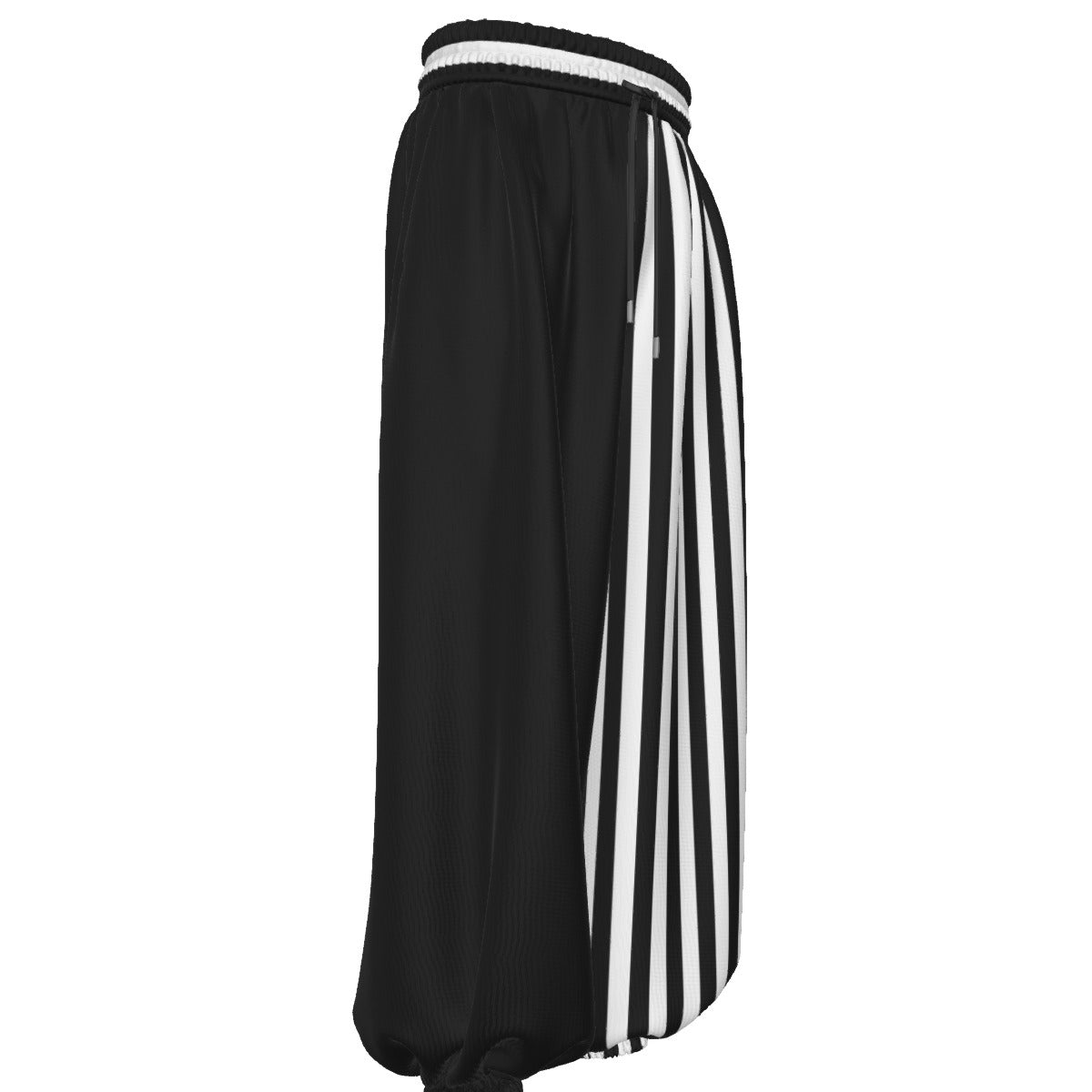 Black pants with white stripes on a white background
