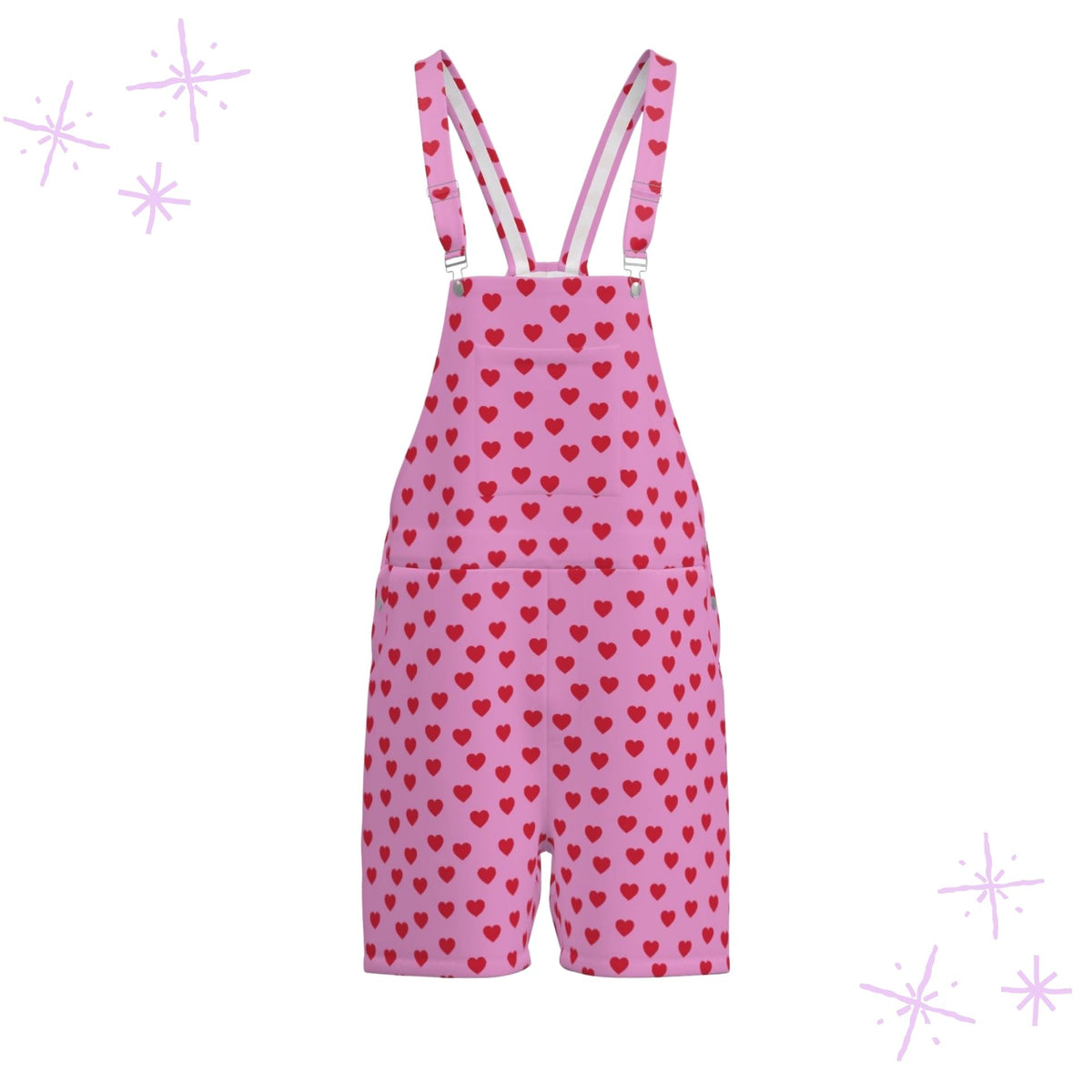 Shortie Overalls Valentines Hearts Pink Red Dungaree Shorts Romper