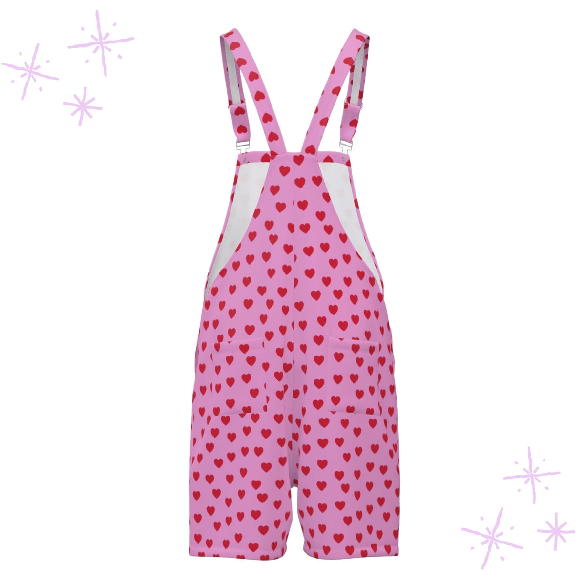 Shortie Overalls Valentines Hearts Pink Red Dungaree Shorts Romper