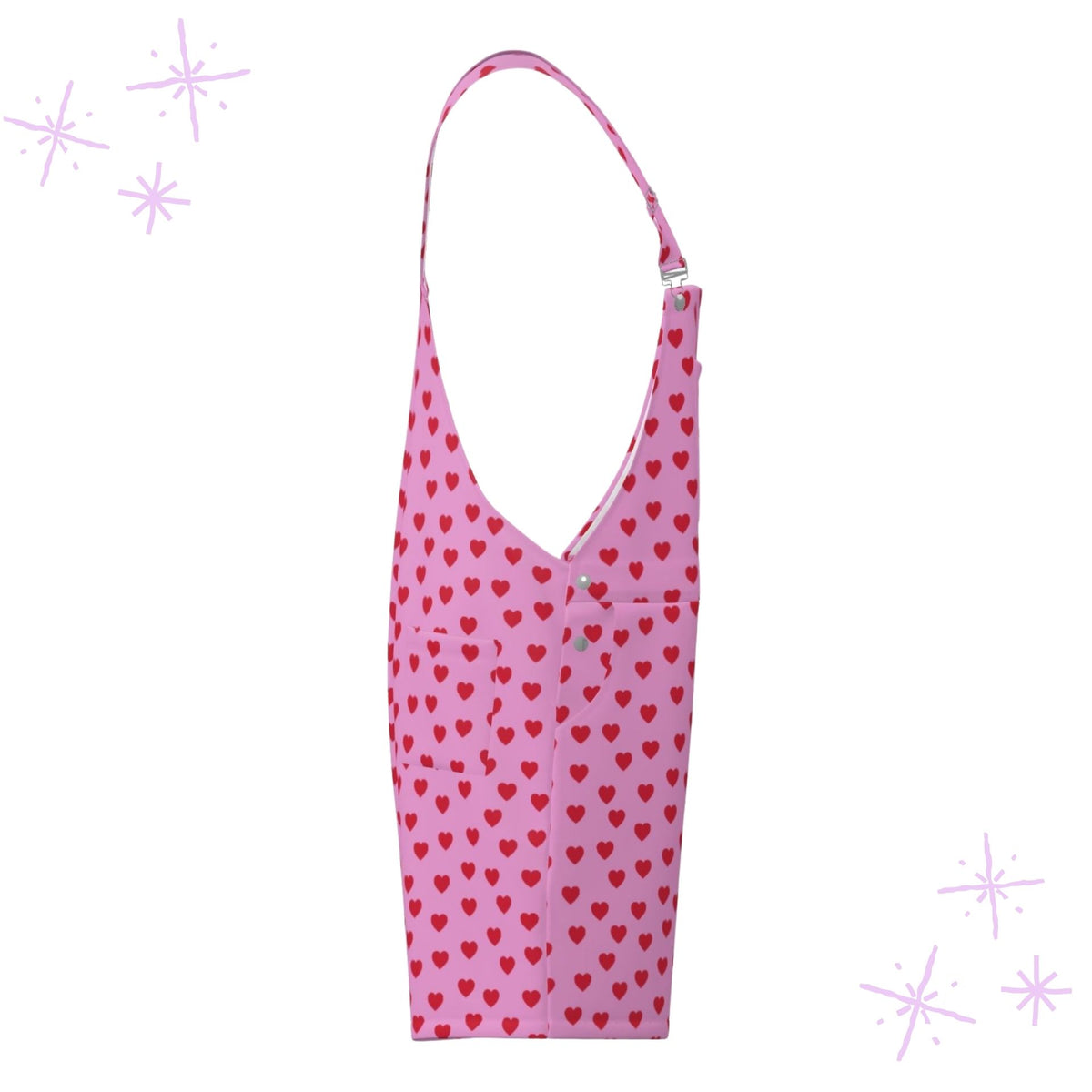 Shortie Overalls Valentines Hearts Pink Red Dungaree Shorts Romper
