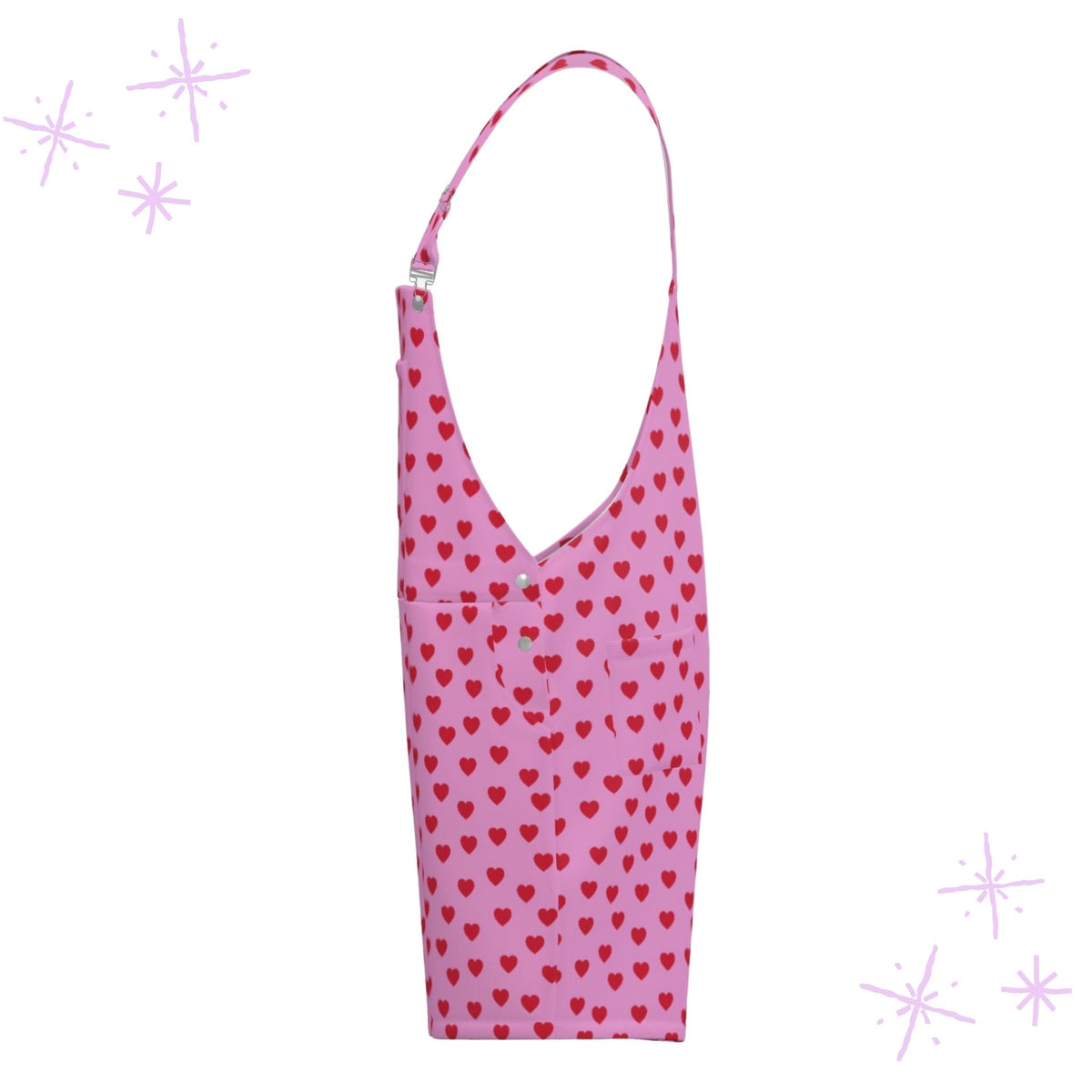 Shortie Overalls Valentines Hearts Pink Red Dungaree Shorts Romper