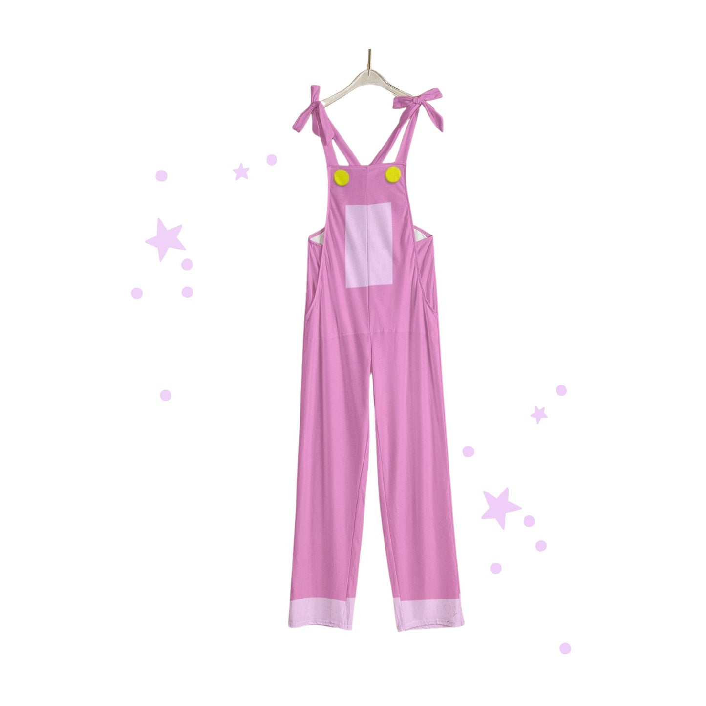 Pink overalls with bow straps on a white background
