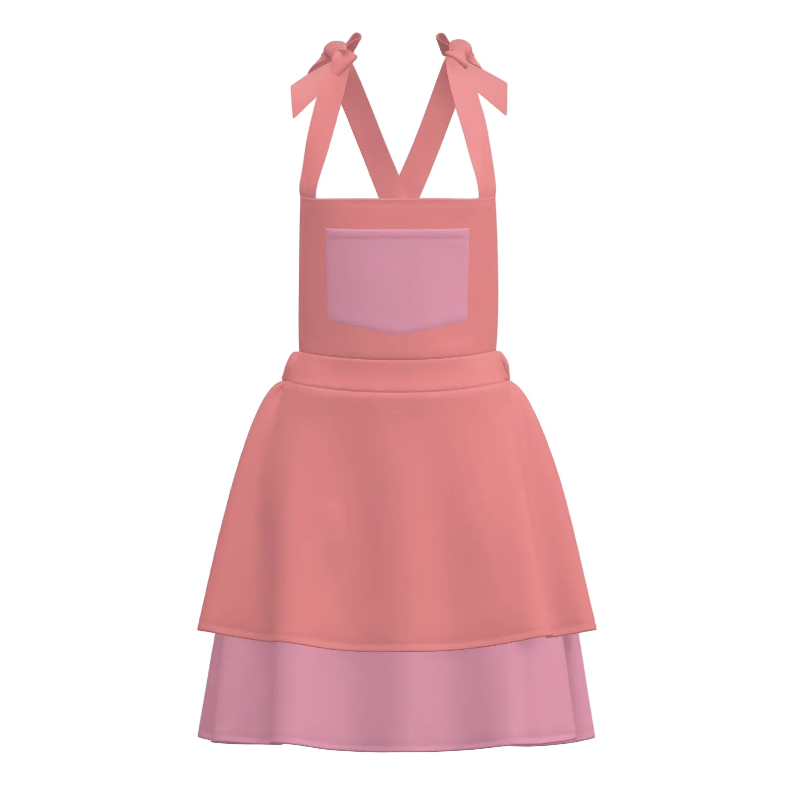 Pink apron dress with a pocket on a white background