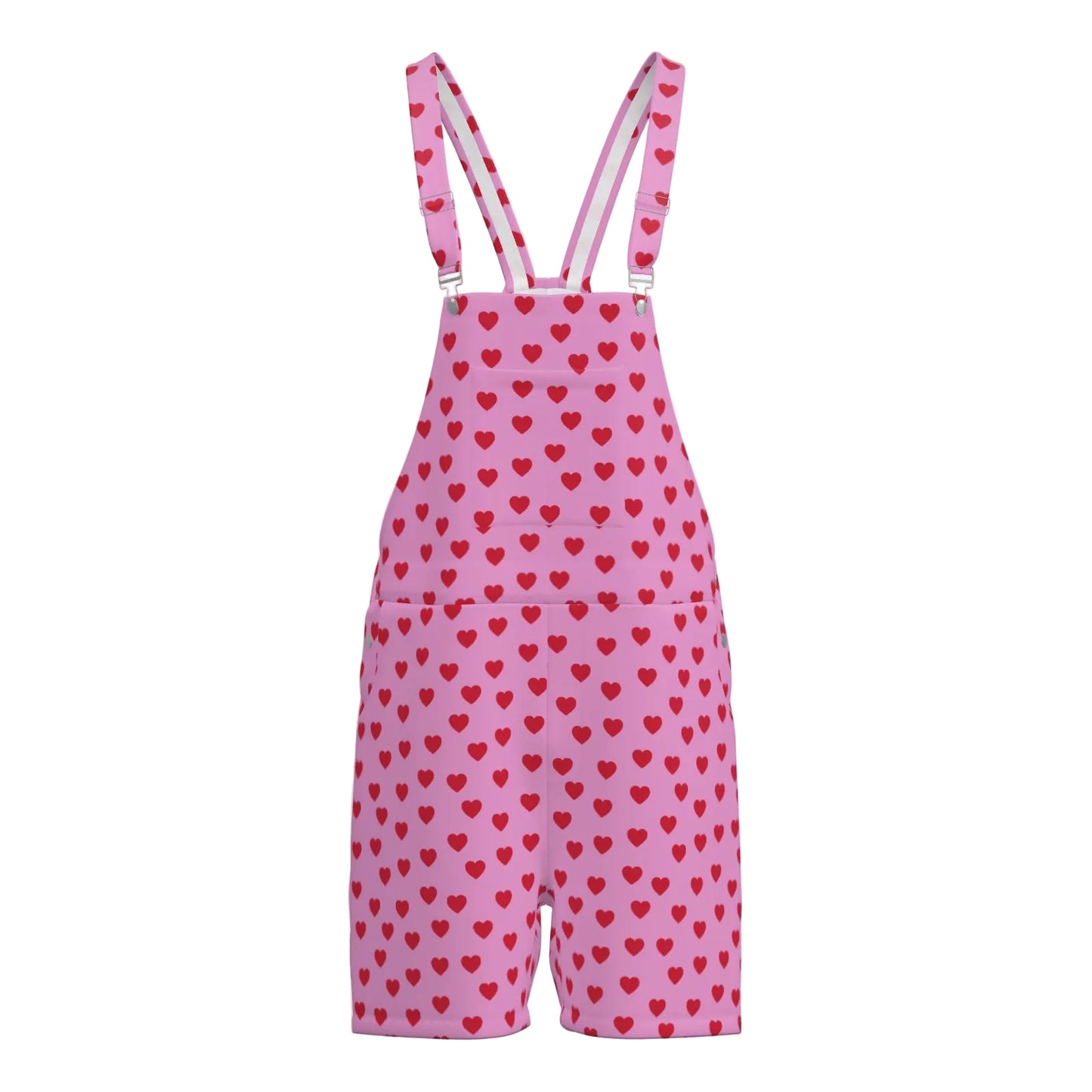 Pink Red Valentine Hearts Shortie Overalls