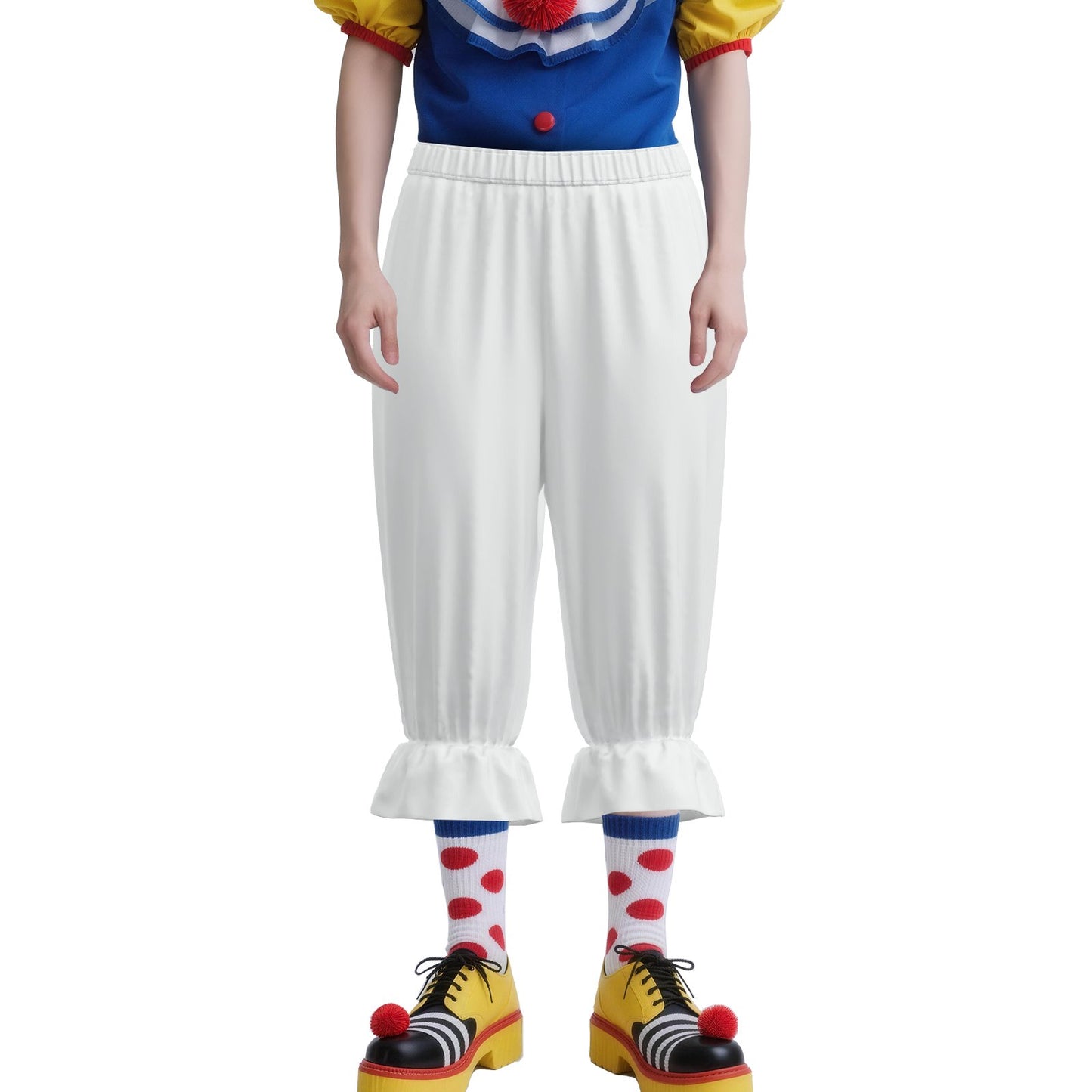 Plain white ruffle bloomers on a clown