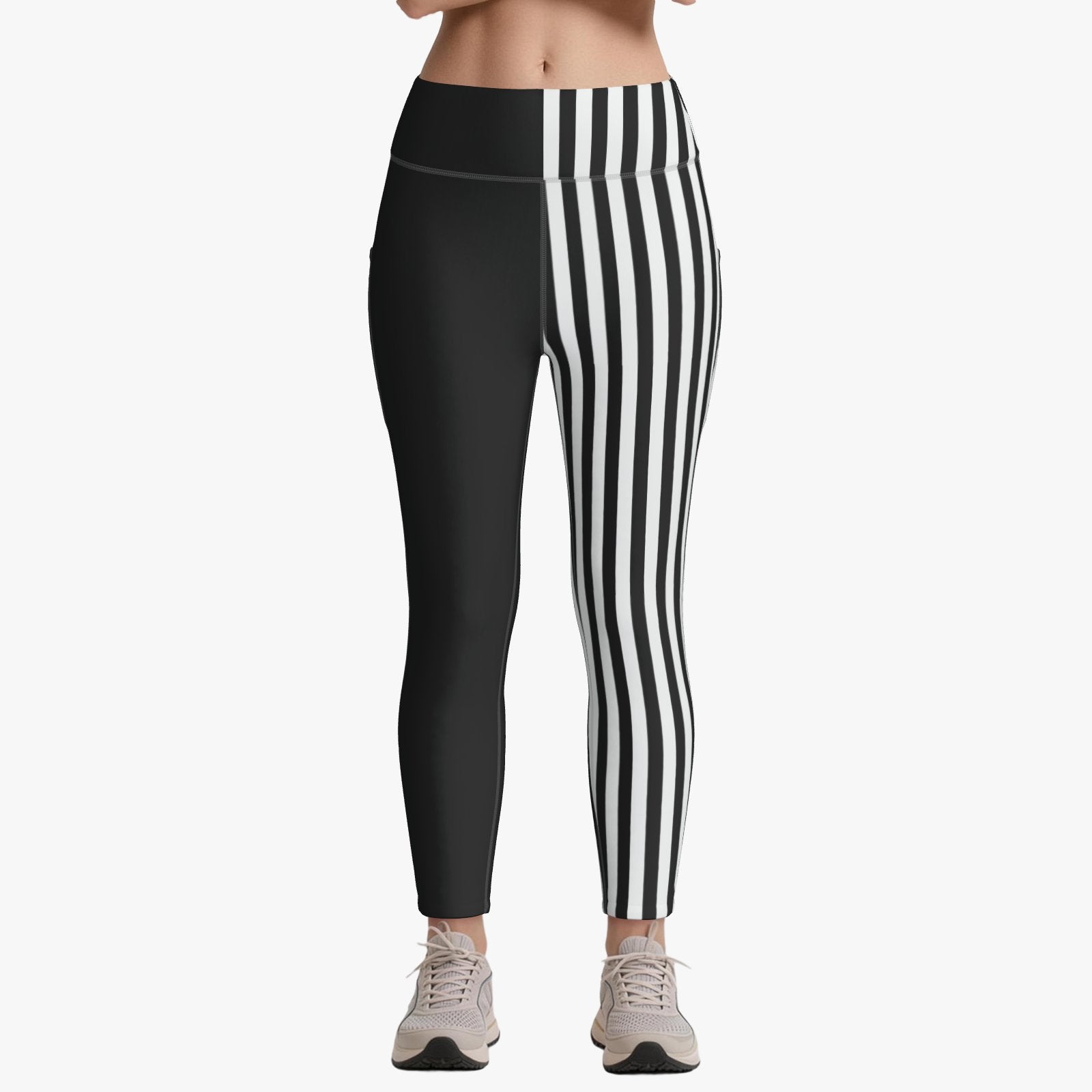 Pocket Leggings Pierrot Stripe Jester Split Pedal Pusher Clown Tights