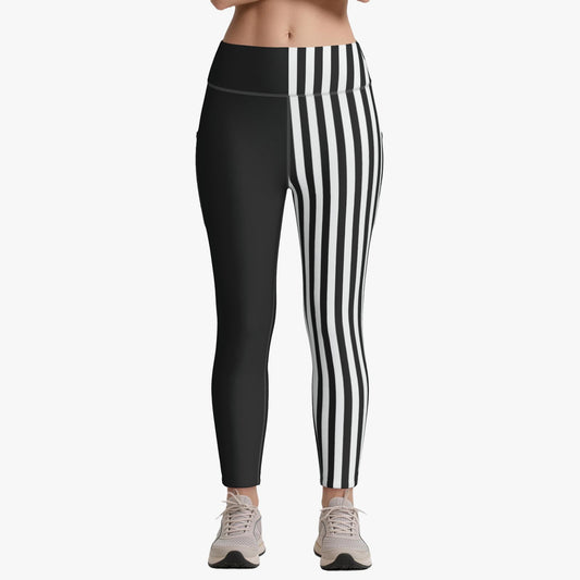 Pocket Leggings Pierrot Stripe Jester Split Pedal Pusher Clown Tights
