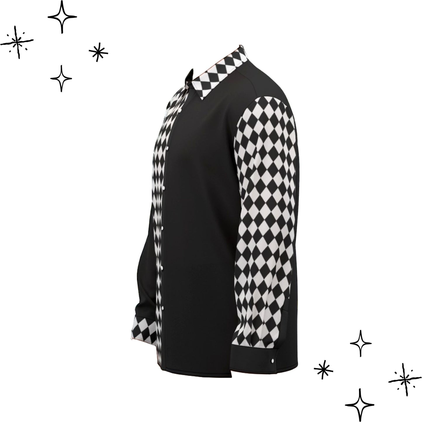 Poker Joker Mens Black White Harlequin Satin Dress Shirt