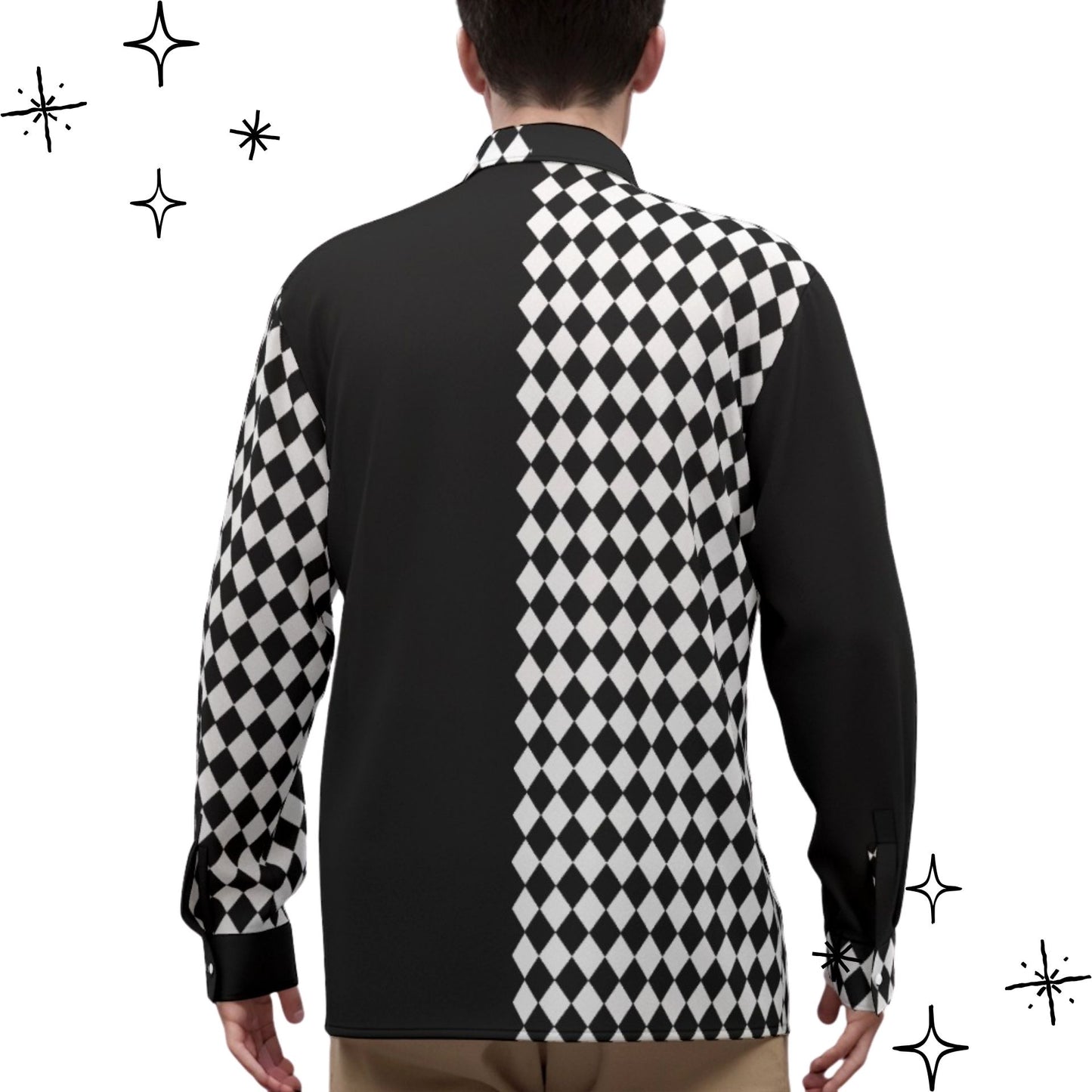 Poker Joker Mens Black White Harlequin Satin Dress Shirt