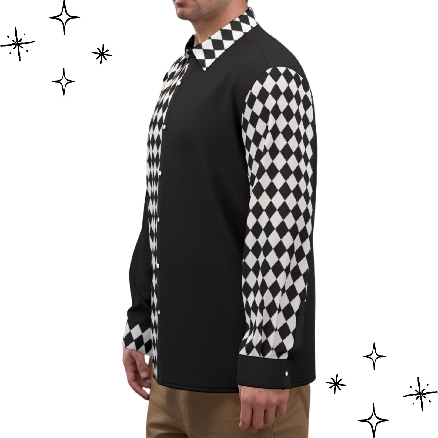 Poker Joker Mens Black White Harlequin Satin Dress Shirt