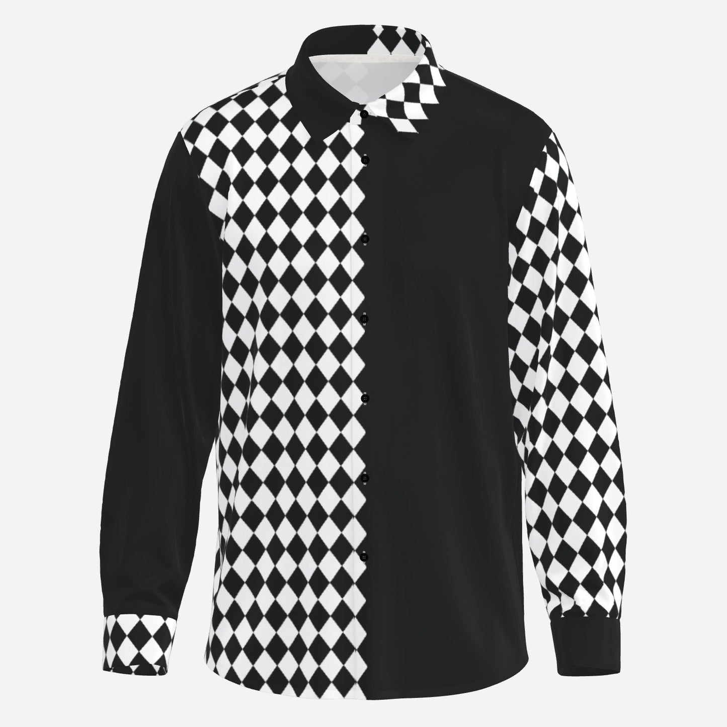 Svelto Silky Shirt Poker Joker Mens Black White Harlequin Satin Mens Buttonup