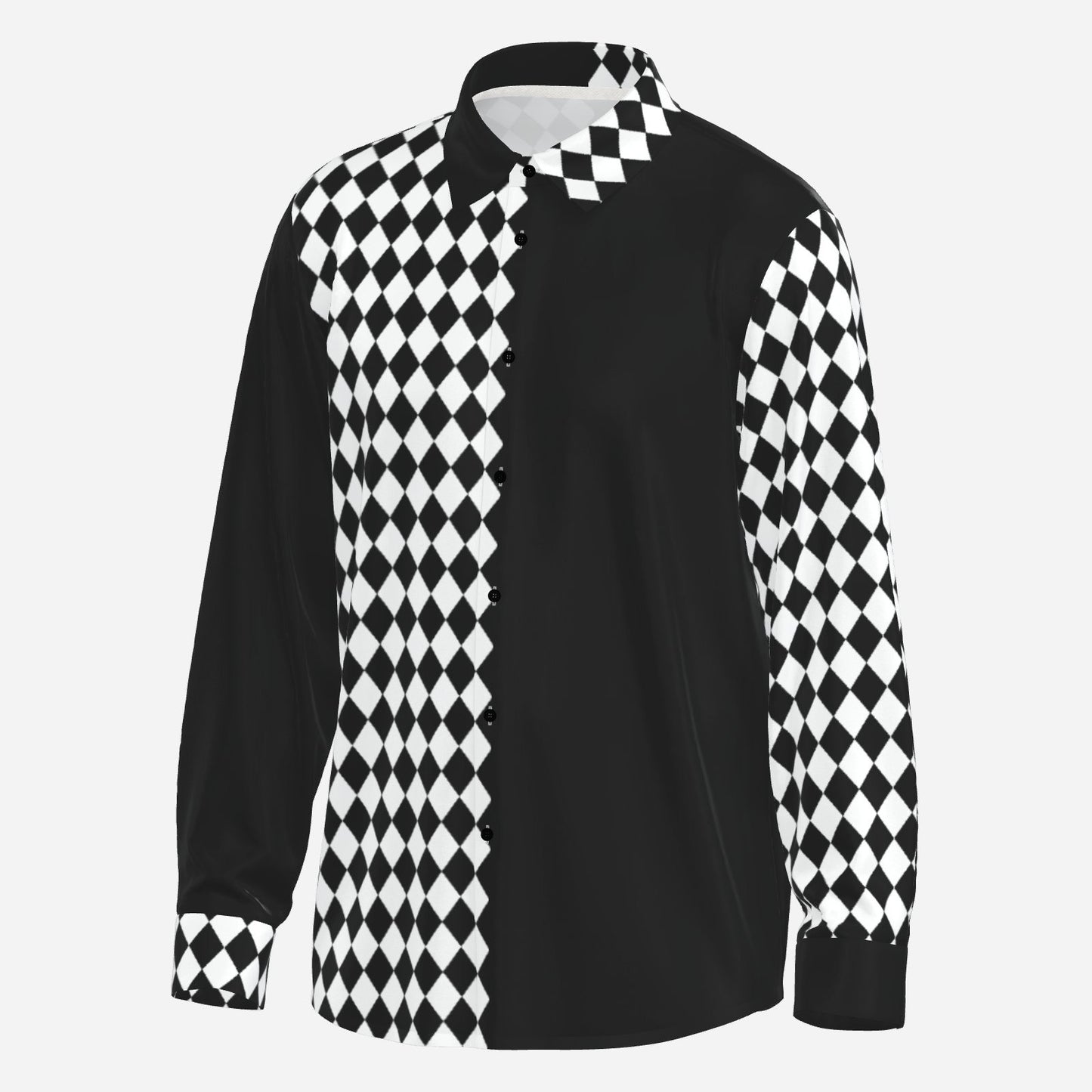 Svelto Silky Shirt Poker Joker Mens Black White Harlequin Satin Mens Buttonup