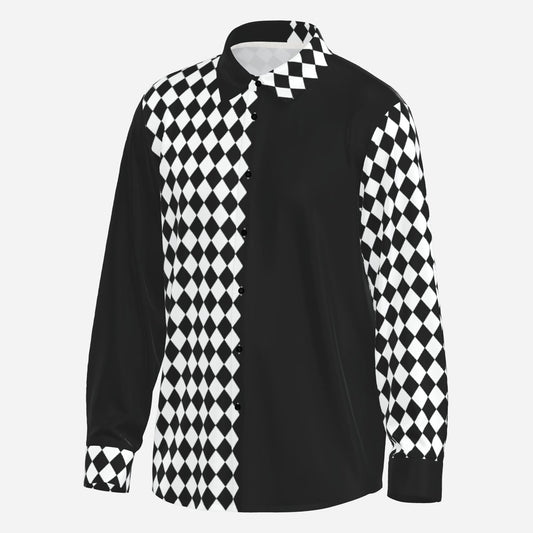 Svelto Silky Shirt Poker Joker Mens Black White Harlequin Satin Mens Buttonup