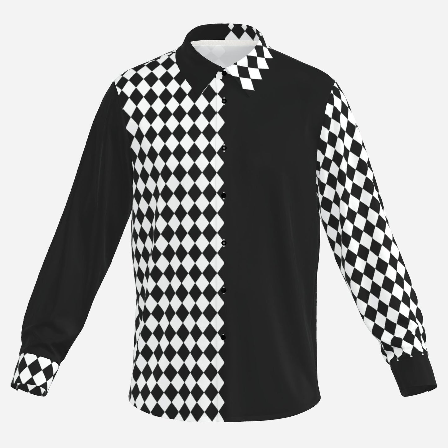 Svelto Silky Shirt Poker Joker Mens Black White Harlequin Satin Mens Buttonup