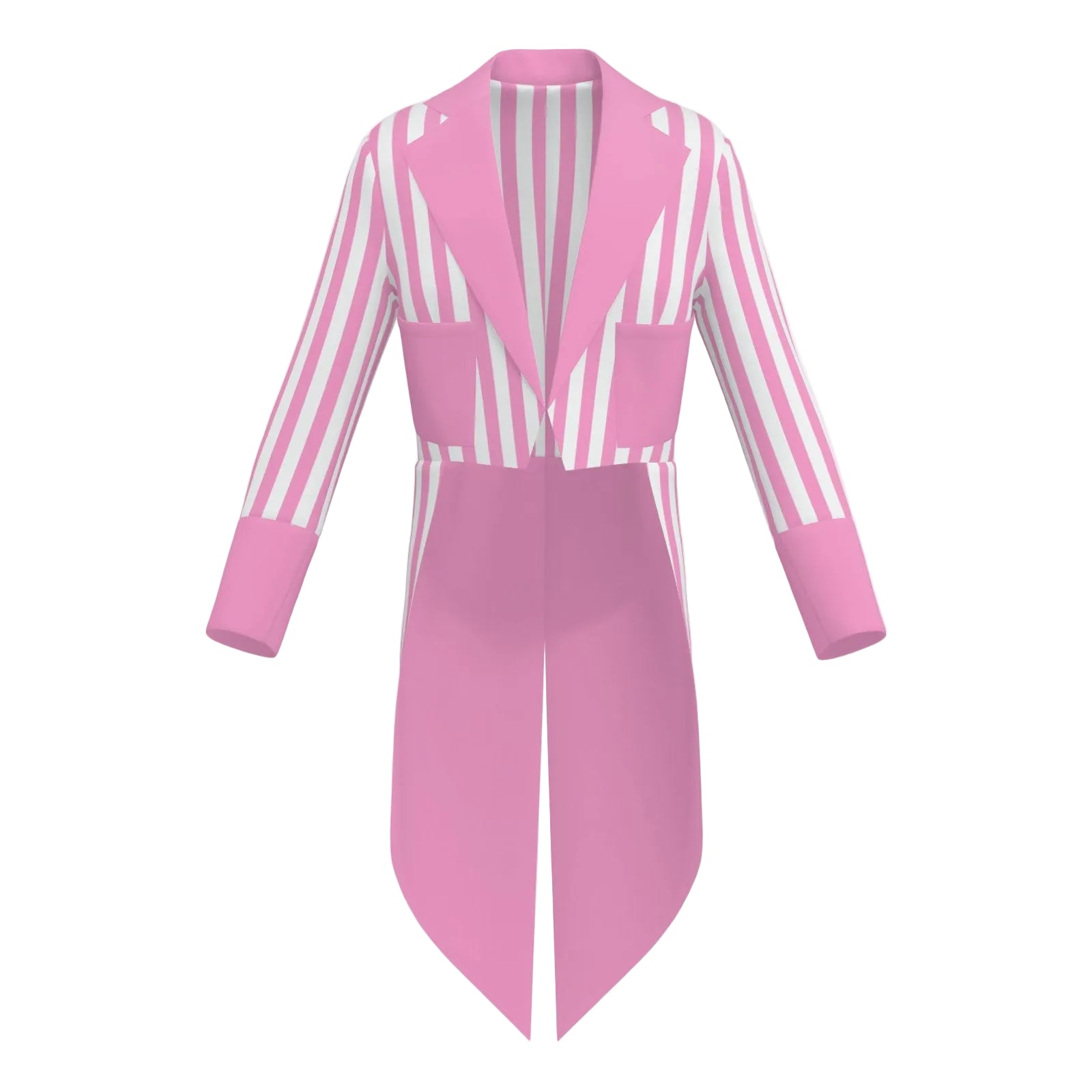 Pink and white striped tuxedo tailcoat on a white background