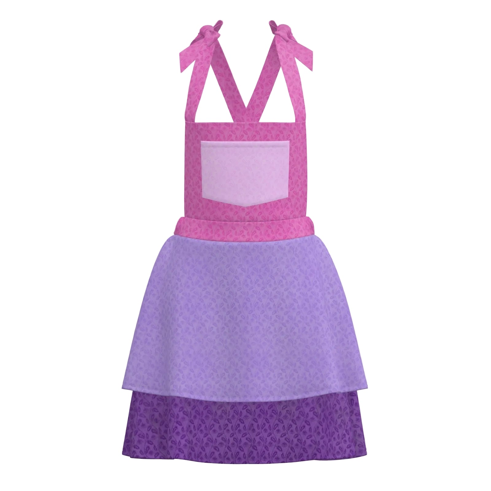 Purple pinafore dress with pink straps on a white background