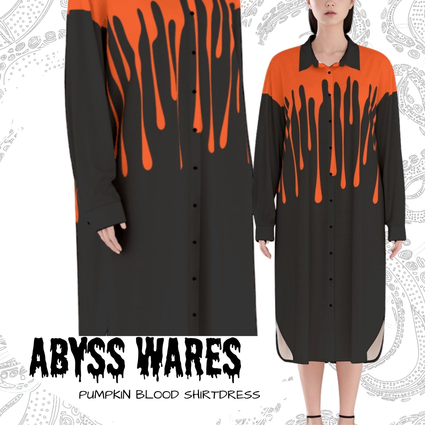 Pumpkin Blood Longsleeve Shirtdress Maxi Dress