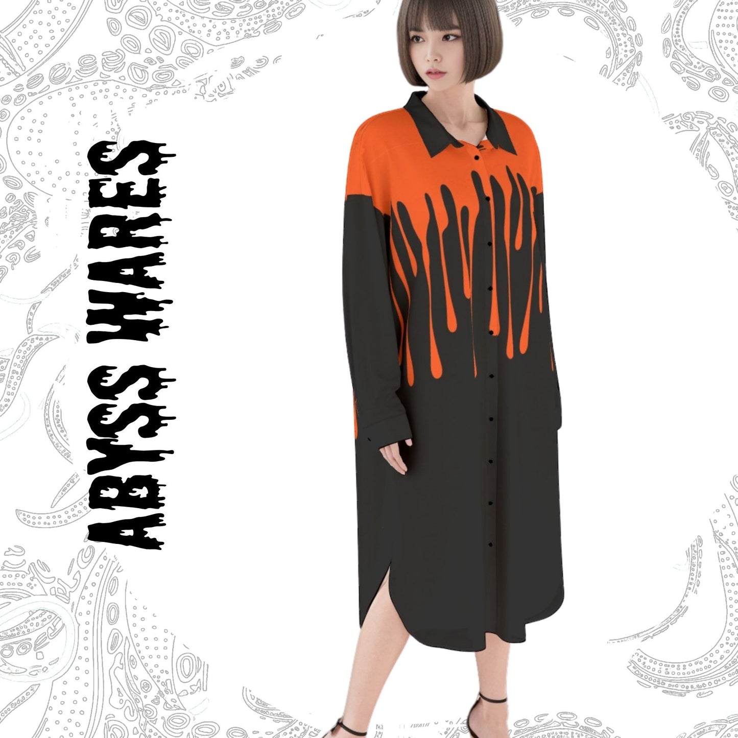 Pumpkin Blood Longsleeve Shirtdress Maxi Dress