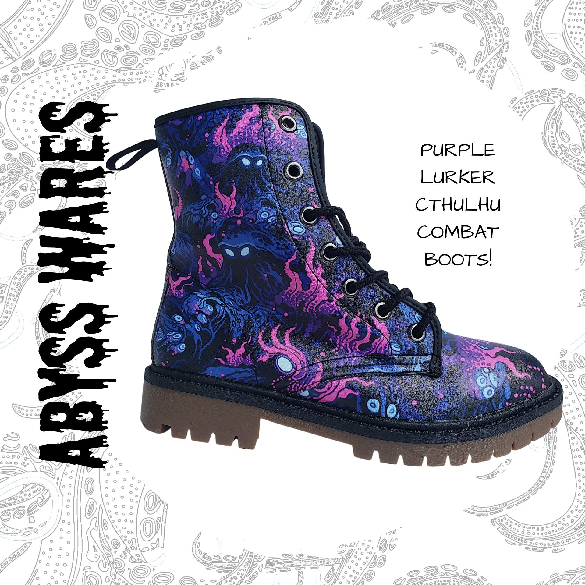 Cthulhu Combat Boots Whimsigoth Cryptid Kraken Purple Shoes Festival Boots Weird Stuff Cthulu Lovecr