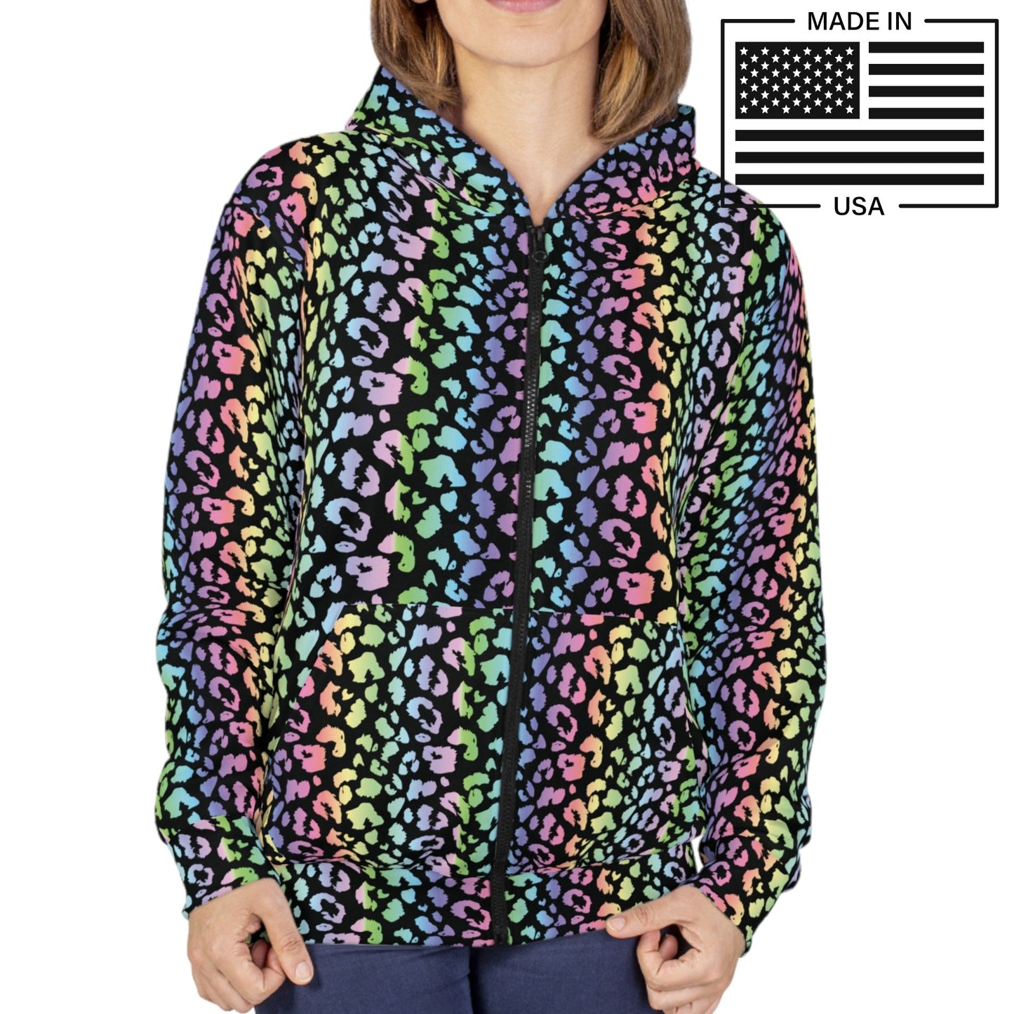 Rainbow Leopard Zip Up Hoodie