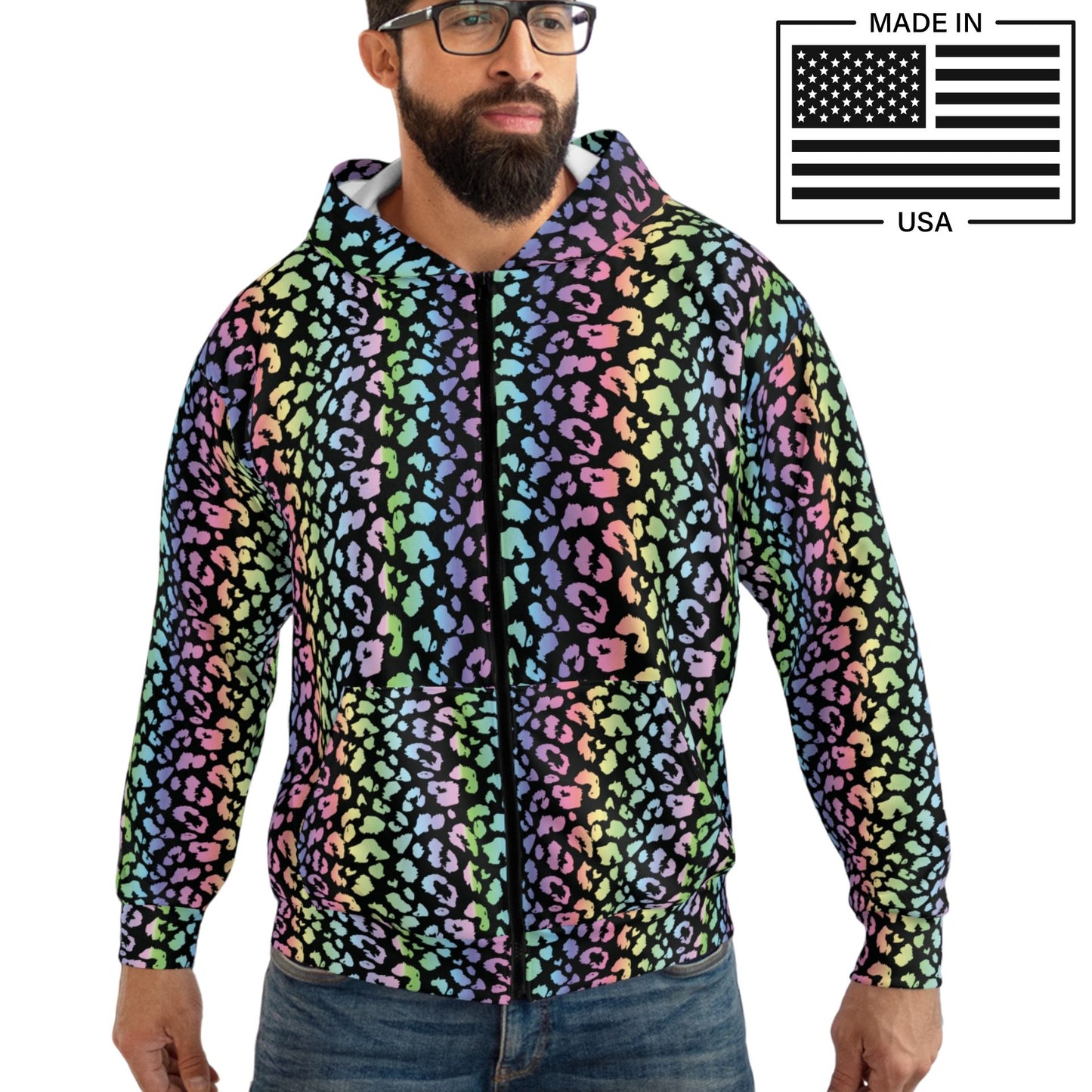 Rainbow Leopard Zip Up Hoodie