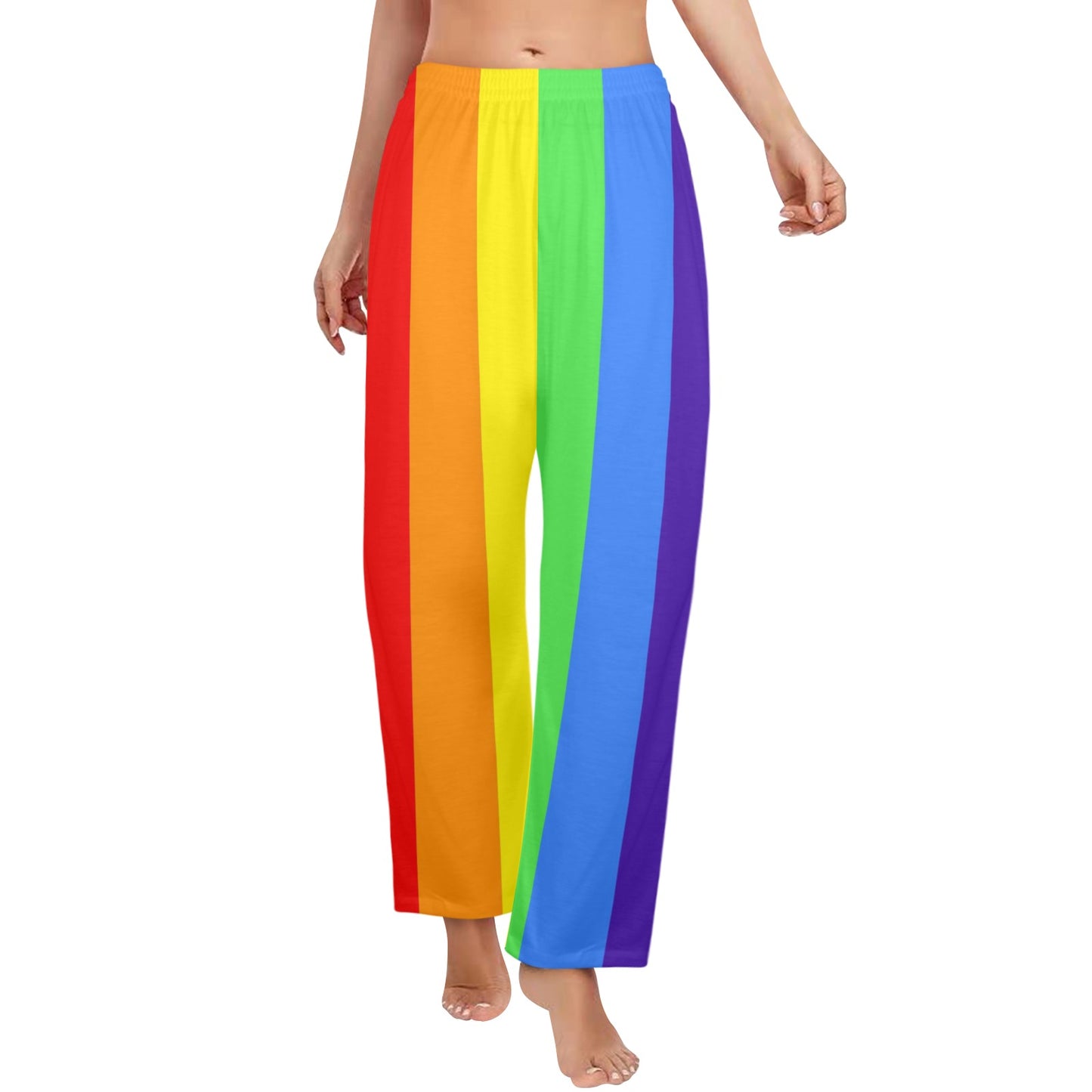 Rainbow Boss Jester Clown Pants Womens PJs USA-made! Big Thick Stripe Clowncore Wide Leg Funny Colorful Adult Costume Trousers