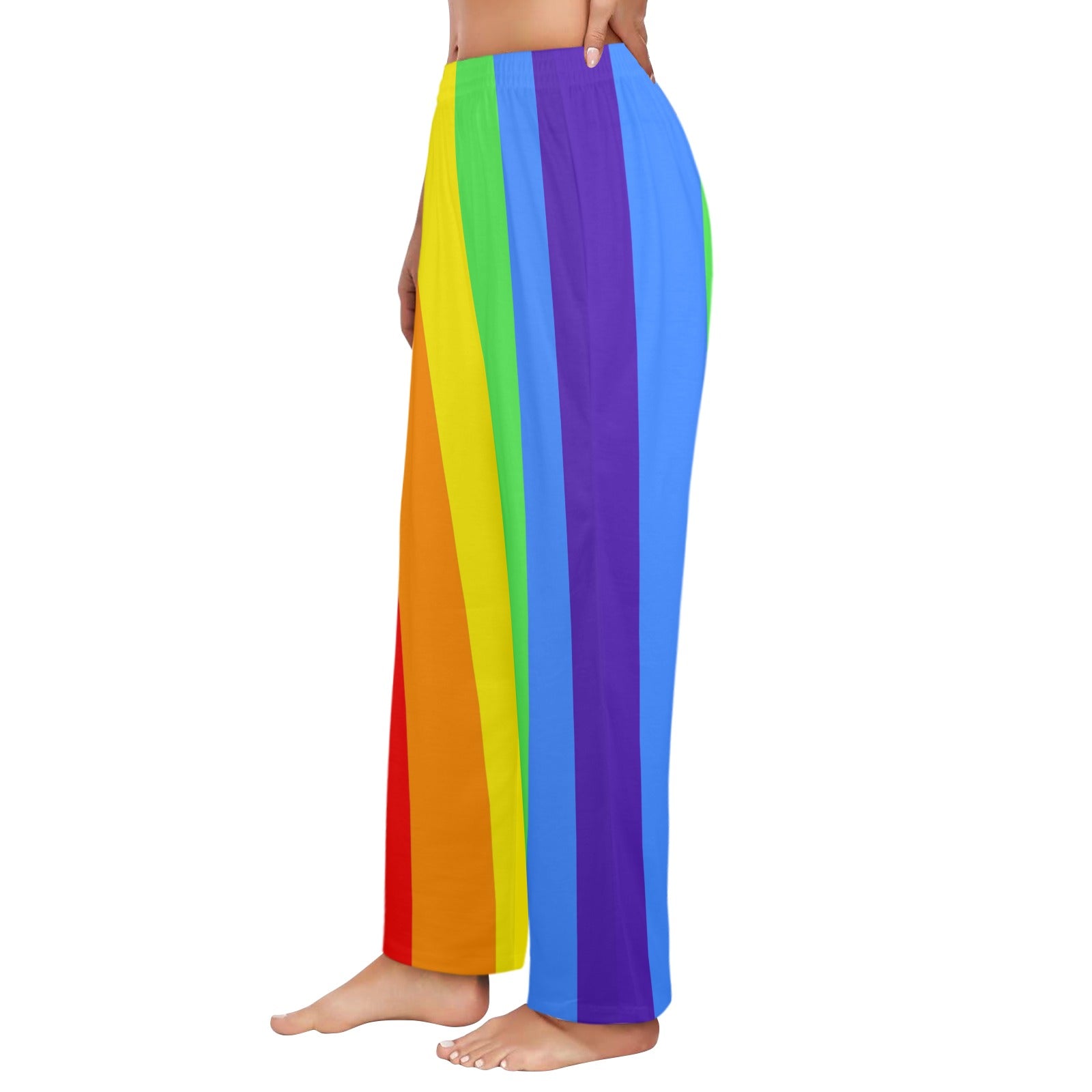 Colorful striped pants with rainbow pattern on a white background