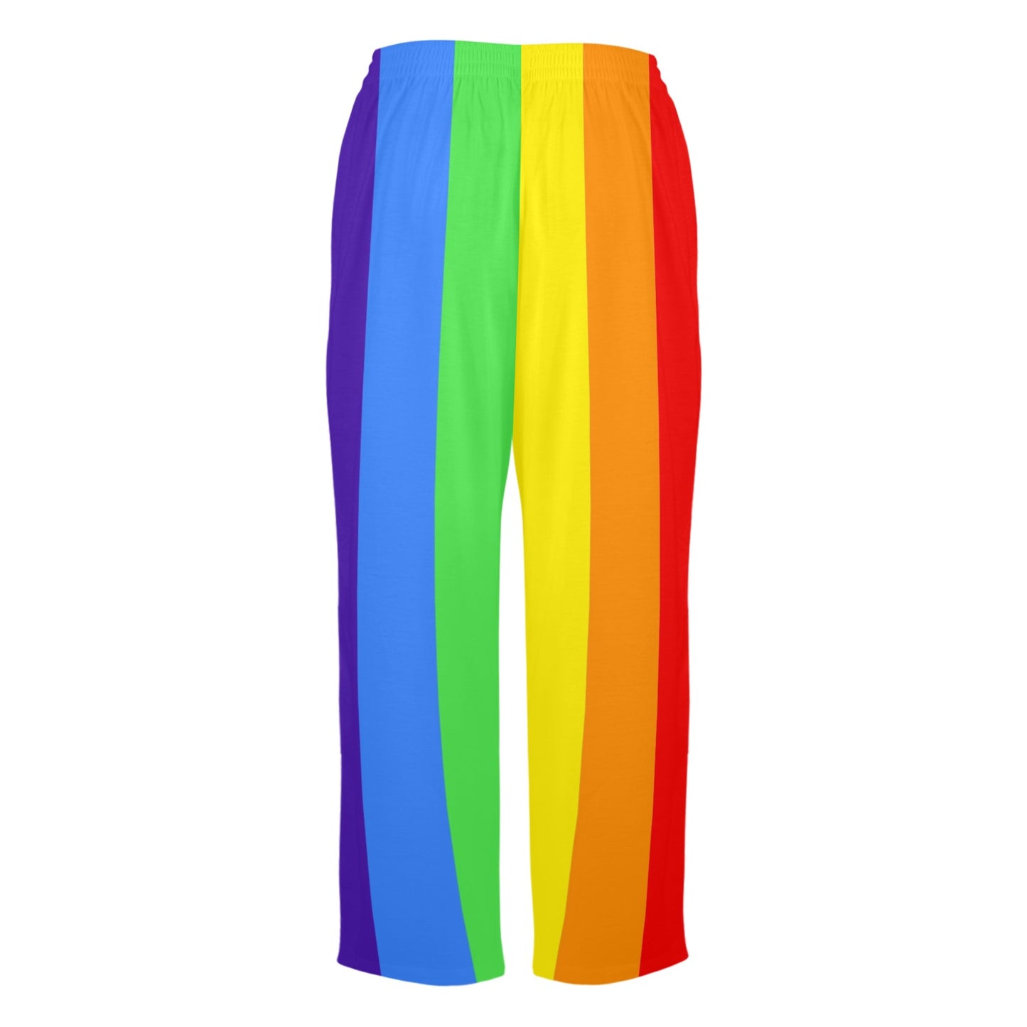 Rainbow striped pants on a white background