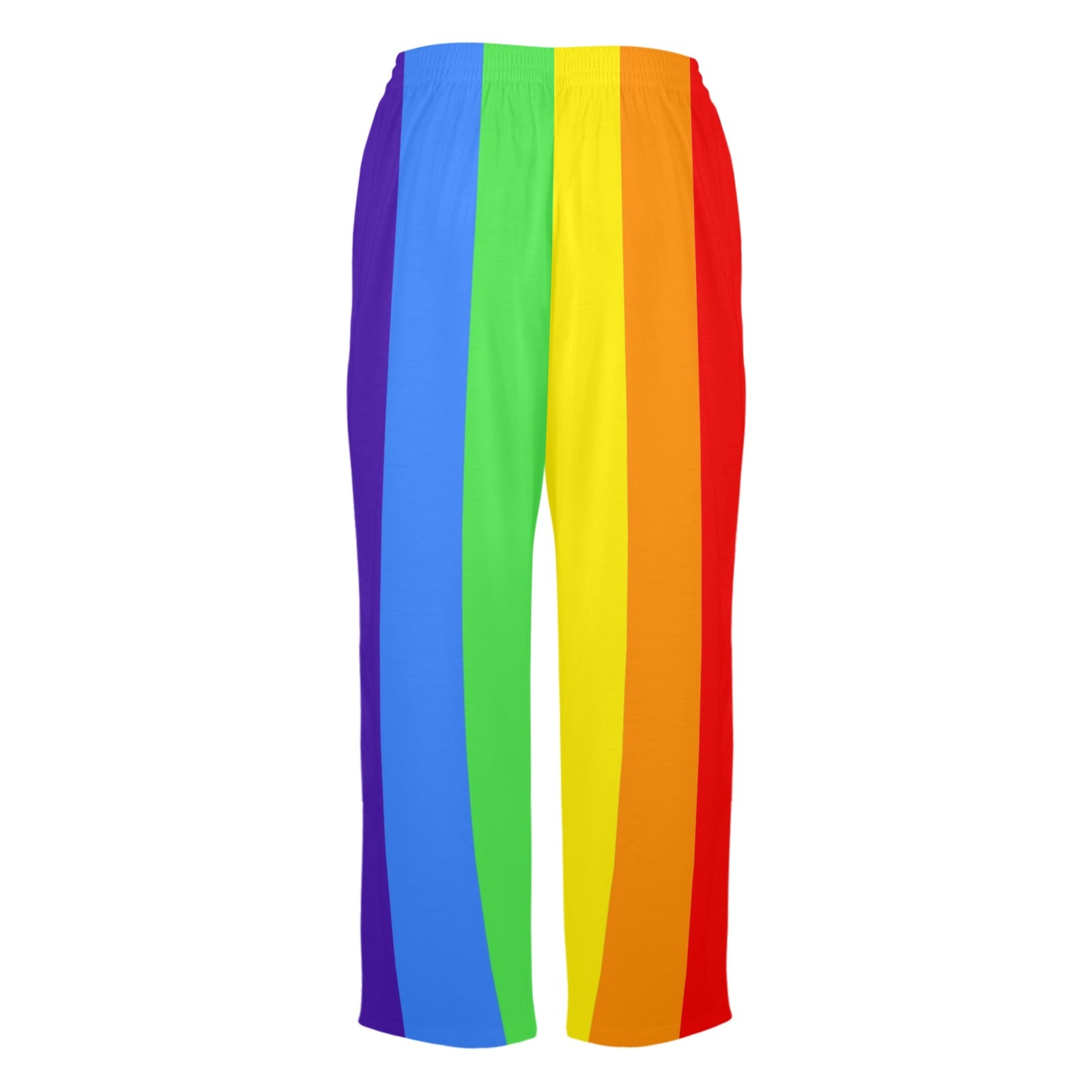 Rainbow striped pants on a white background