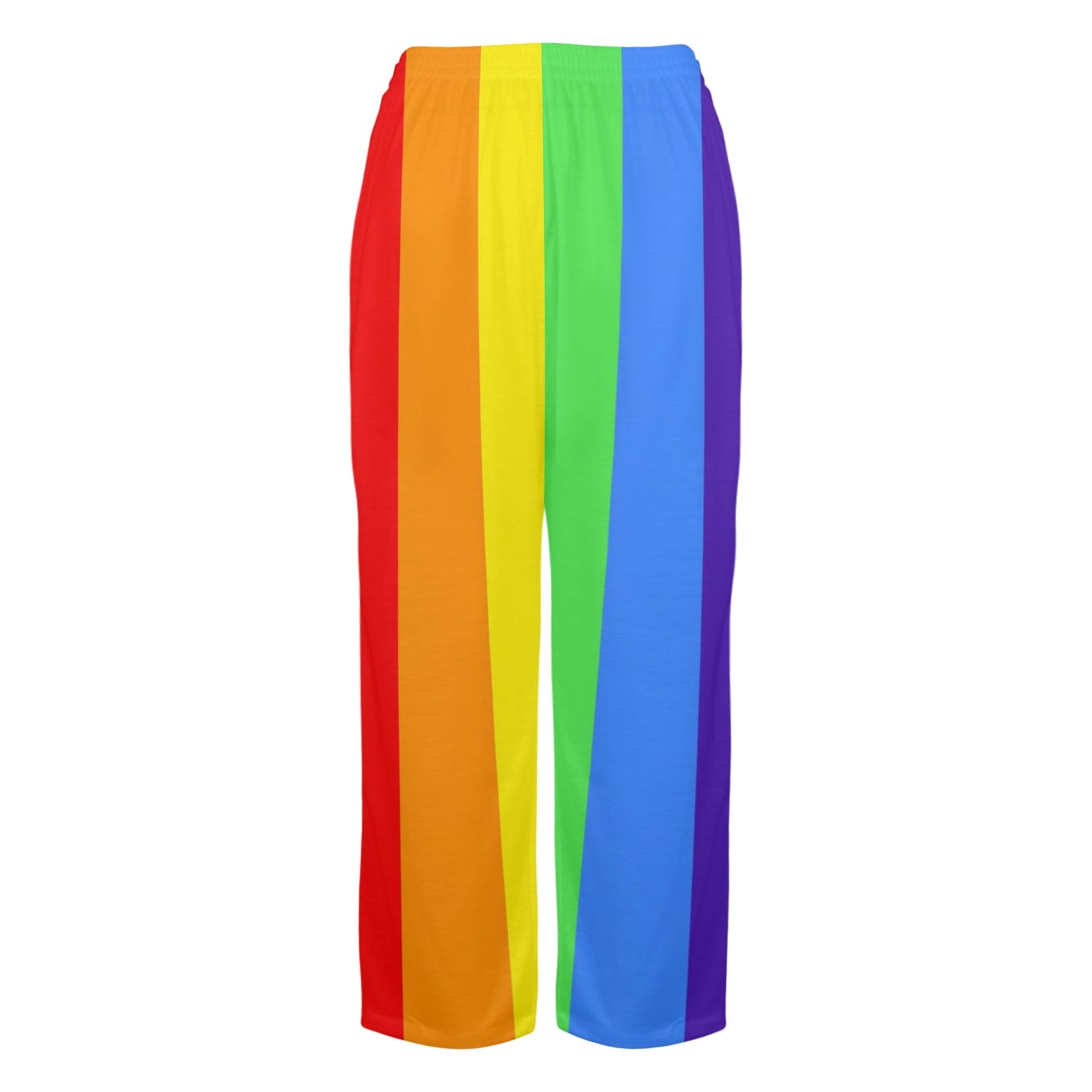 Rainbow striped pants on a white background