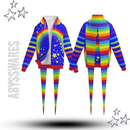 Fangtail Plush Rainbow Sparkle Clown Jester Hoodie Coat