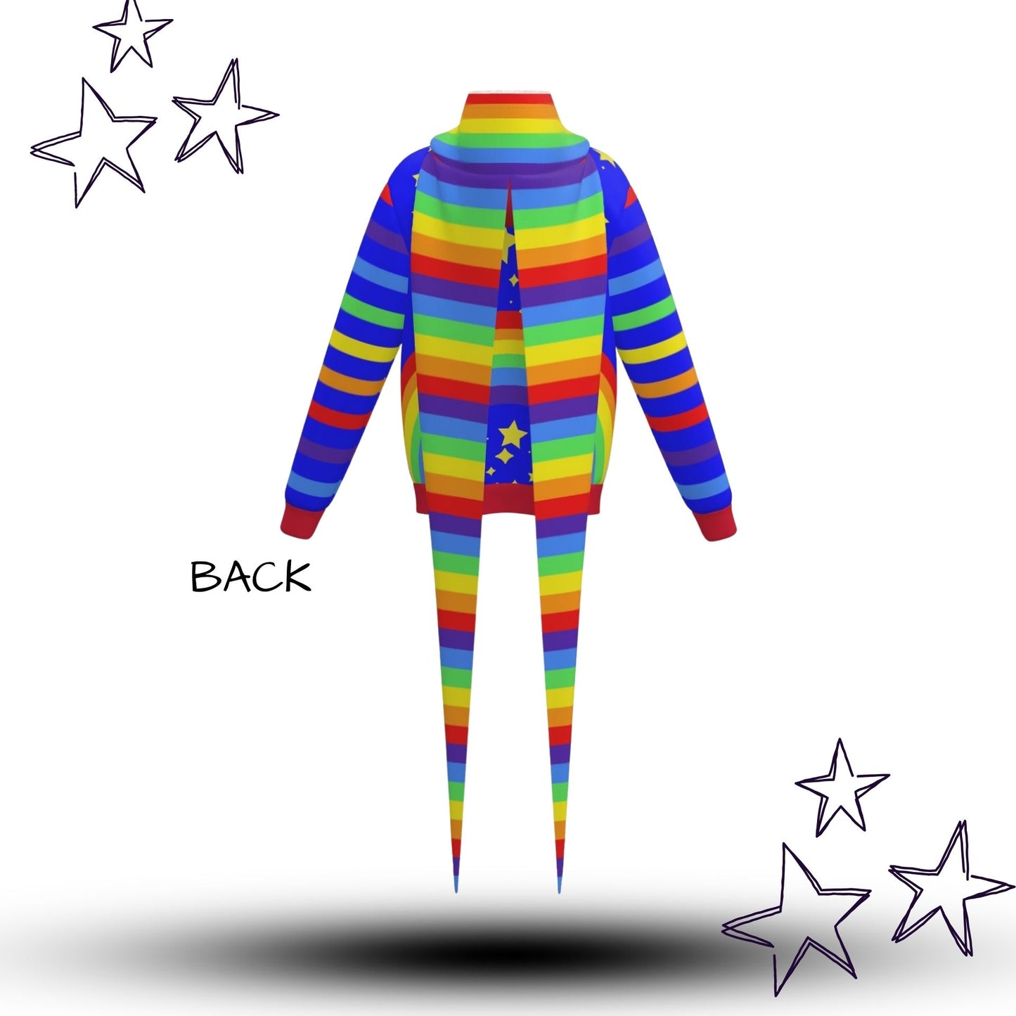 Fangtail Plush Rainbow Sparkle Clown Jester Hoodie Coat