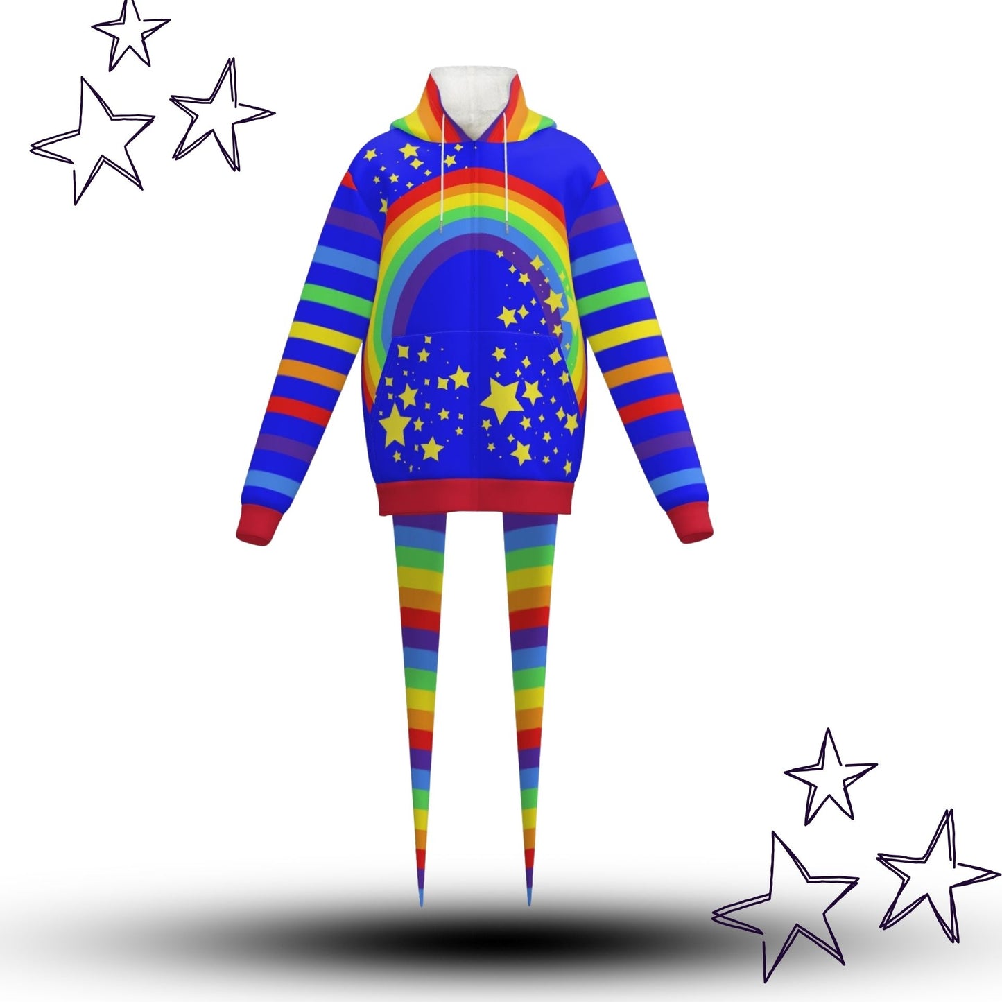 Fangtail Plush Rainbow Sparkle Clown Jester Hoodie Coat