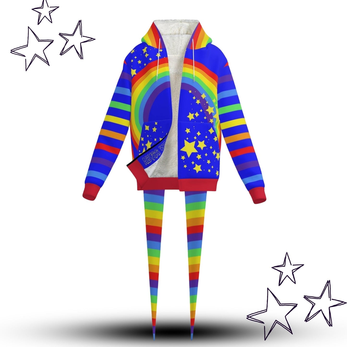 Fangtail Plush Rainbow Sparkle Clown Jester Hoodie Coat