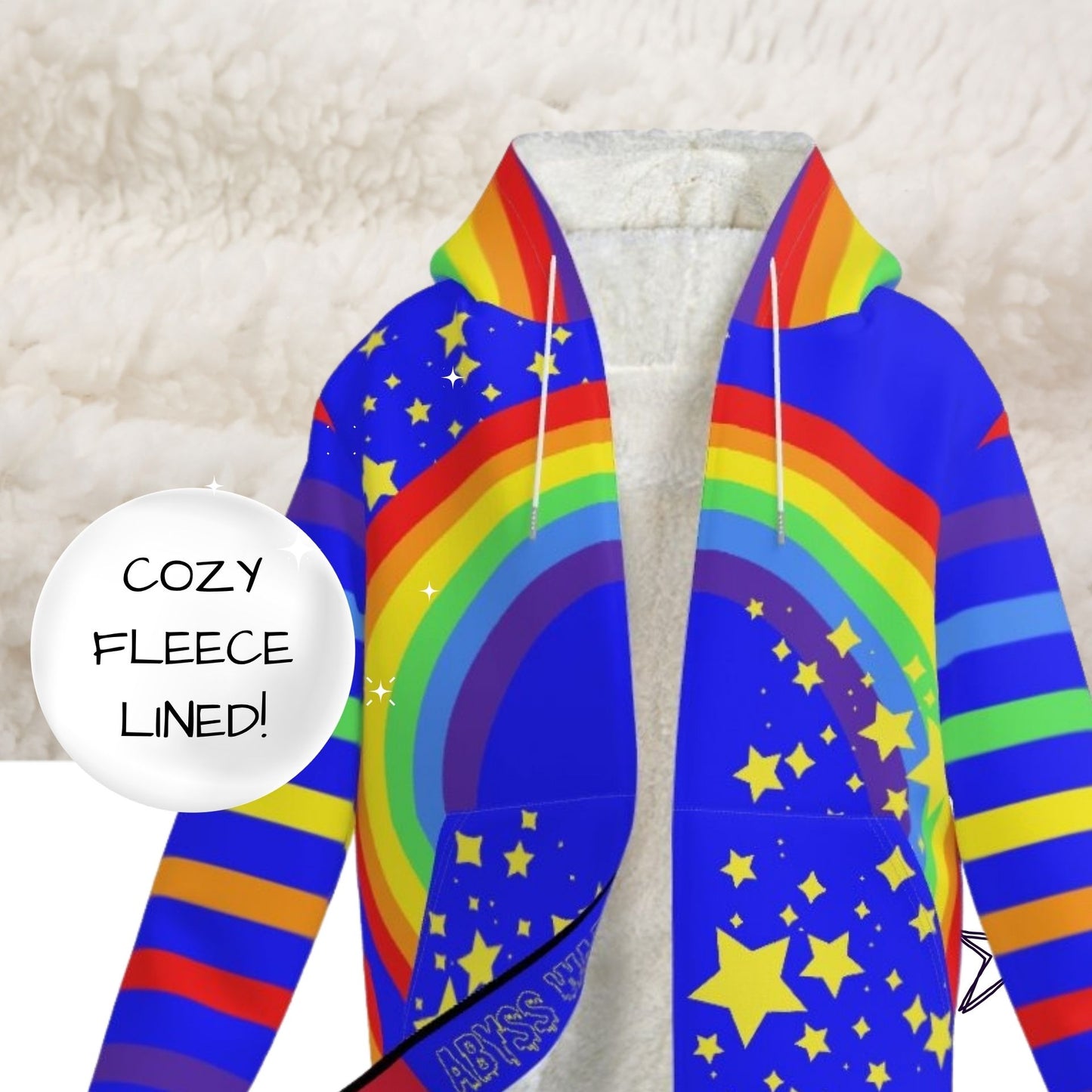 Fangtail Plush Rainbow Sparkle Clown Jester Hoodie Coat