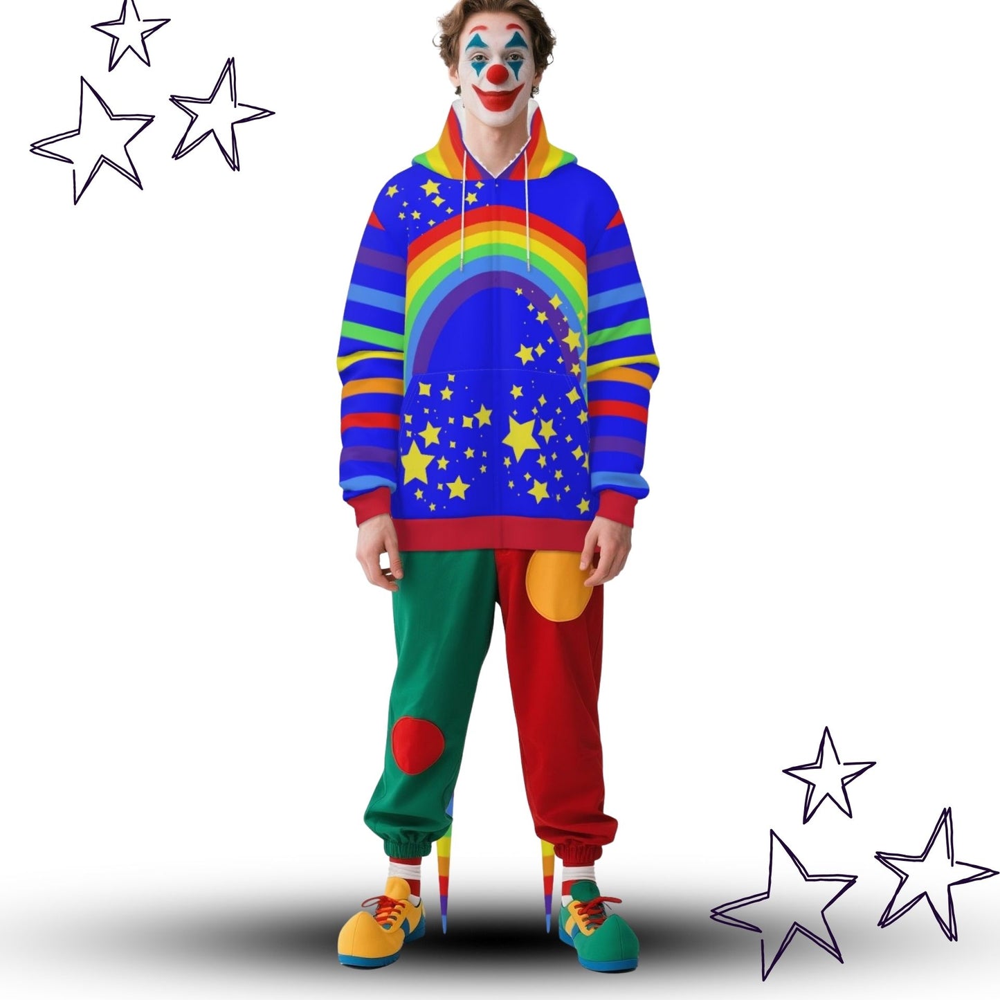 Fangtail Plush Rainbow Sparkle Clown Jester Hoodie Coat