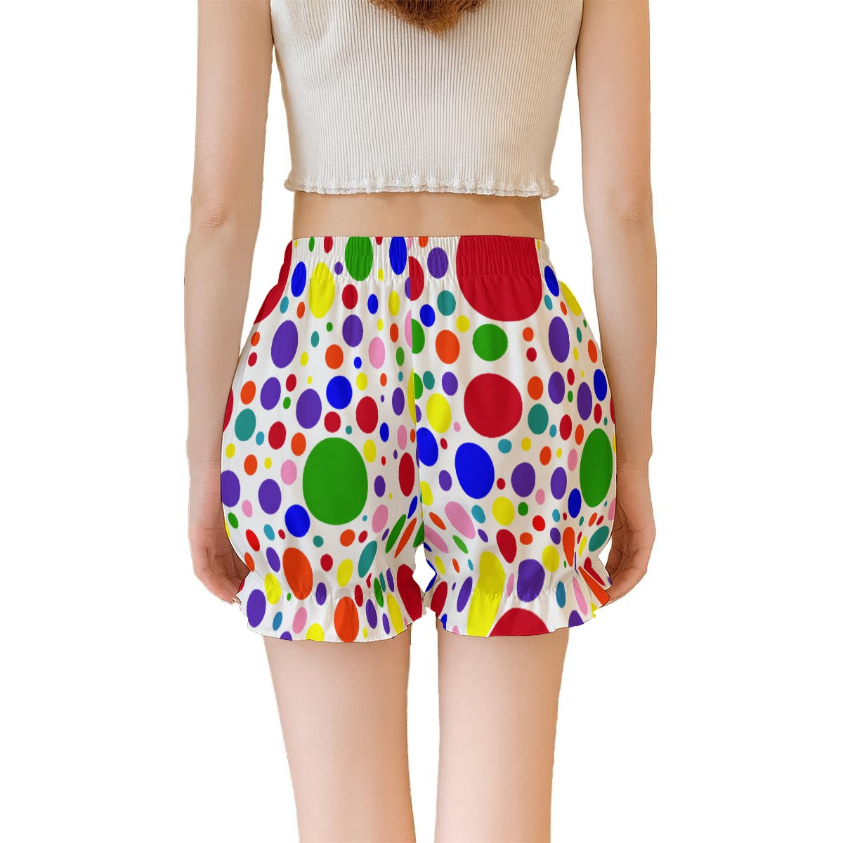 Rainbow Spots Ruffle Clown Shorts