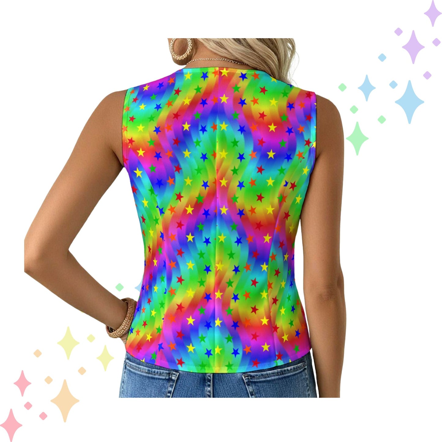 Regenbogen-Sternen-Party-Clownweste für Damen