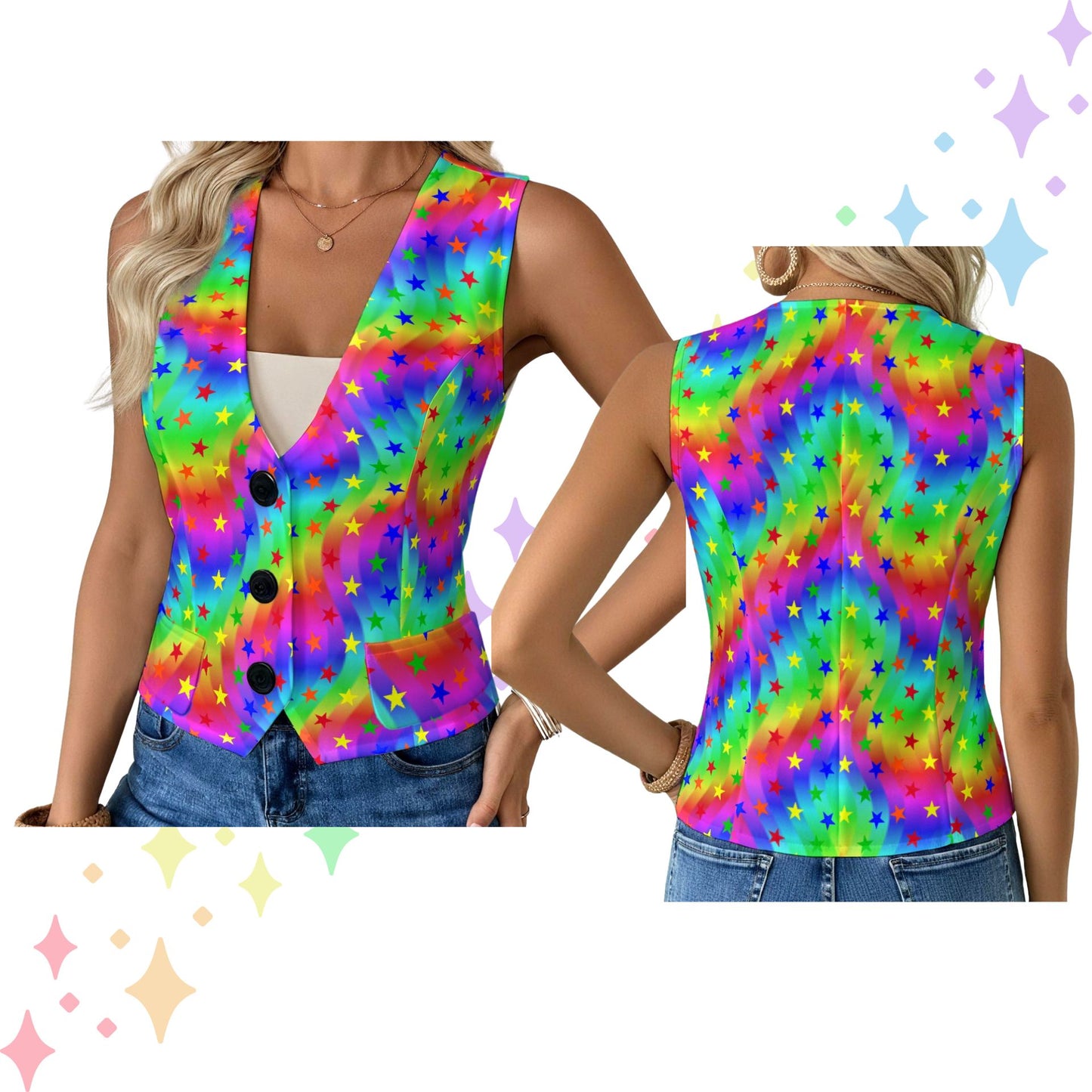 Regenbogen-Sternen-Party-Clownweste für Damen