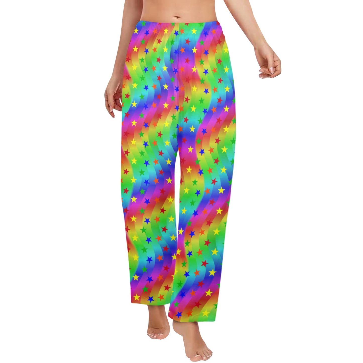 Colorful star-patterned pants on a white background
