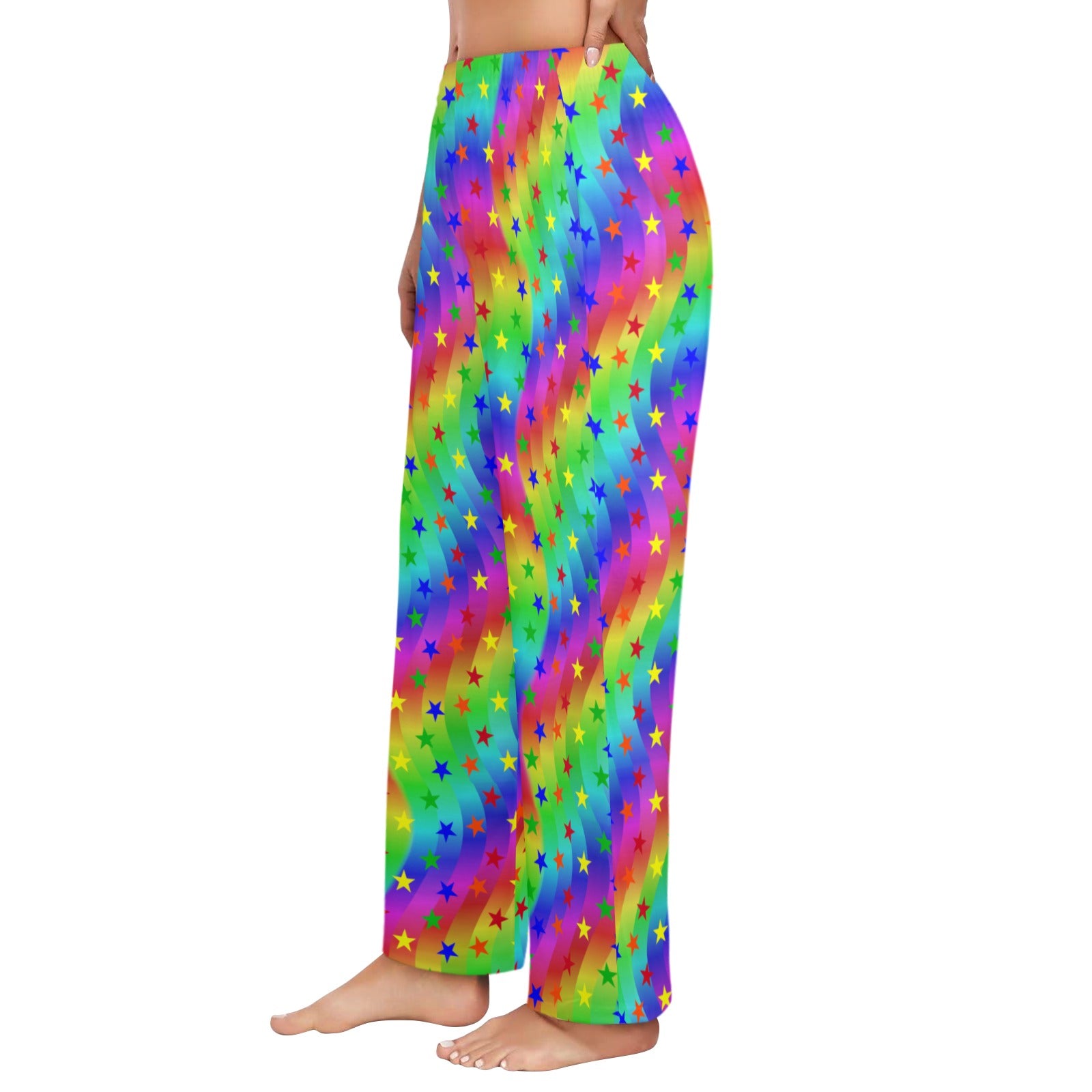 Colorful star-patterned pants on a white background